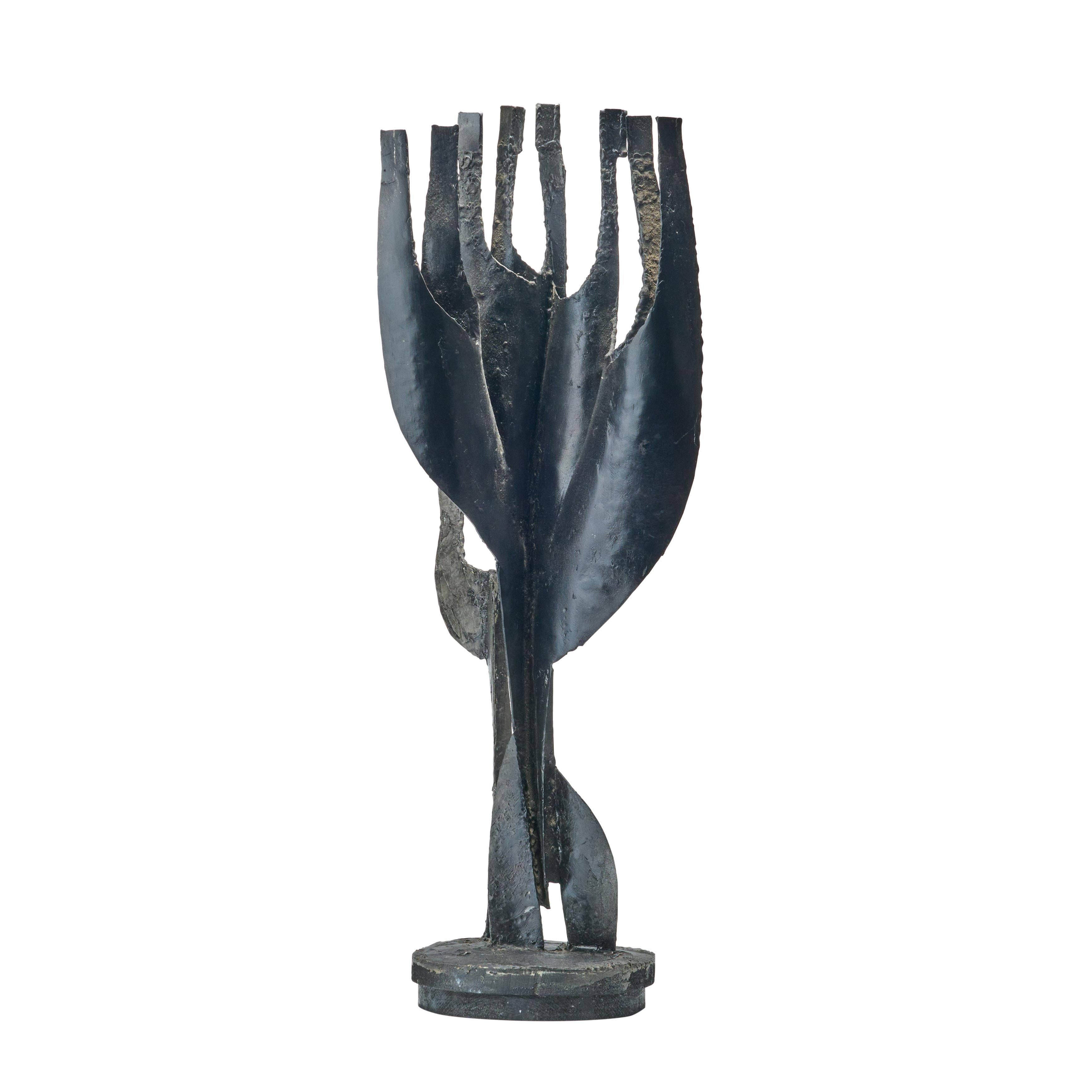 Mid-Century Iron Menorah Sculpture by Gunther Arons In Excellent Condition For Sale In Chicago, IL