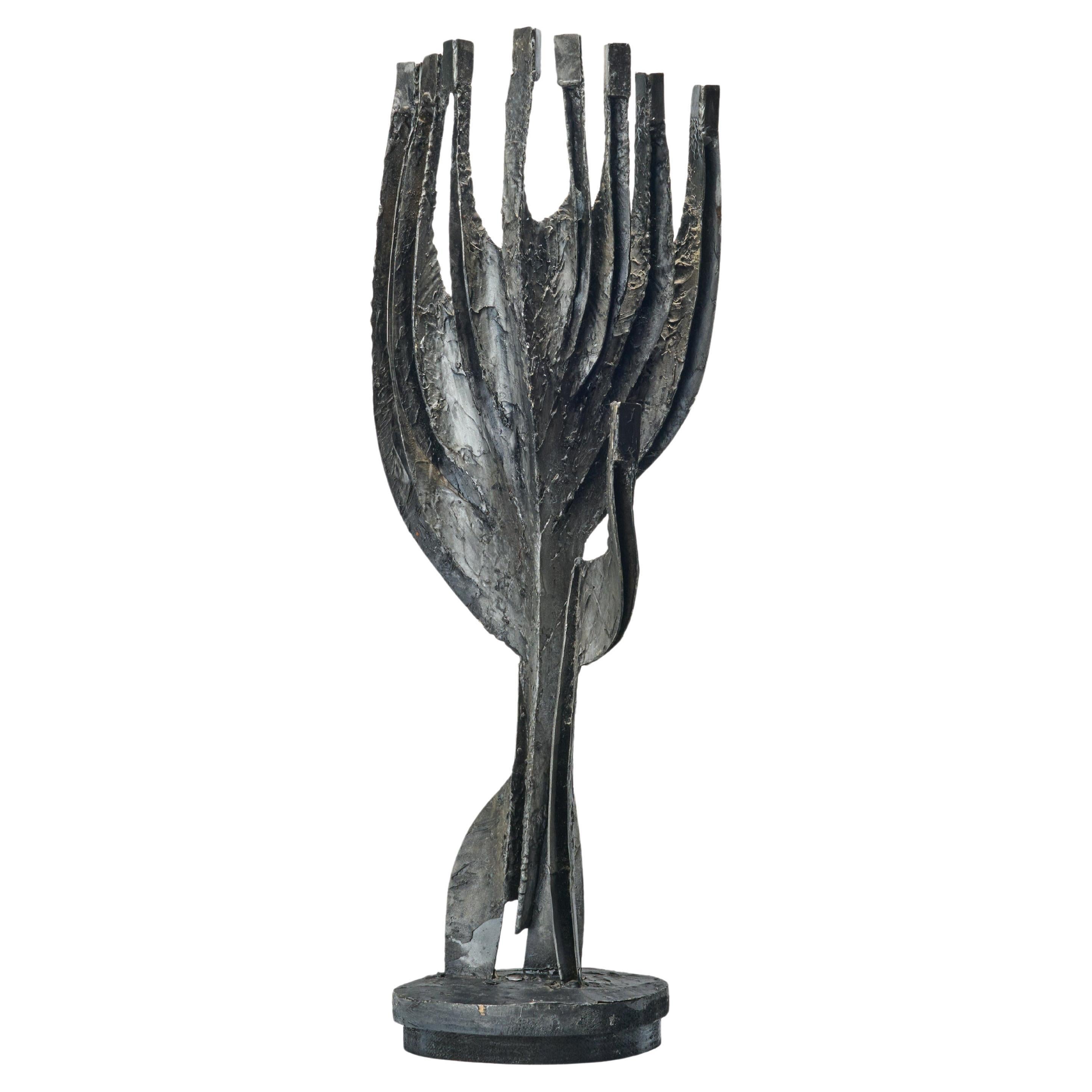 Mid-Century Iron Menorah Sculpture by Gunther Arons For Sale