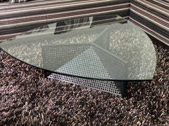 Mid-Century Iron Mesh Base & Triangular Glass Top Coffee Table