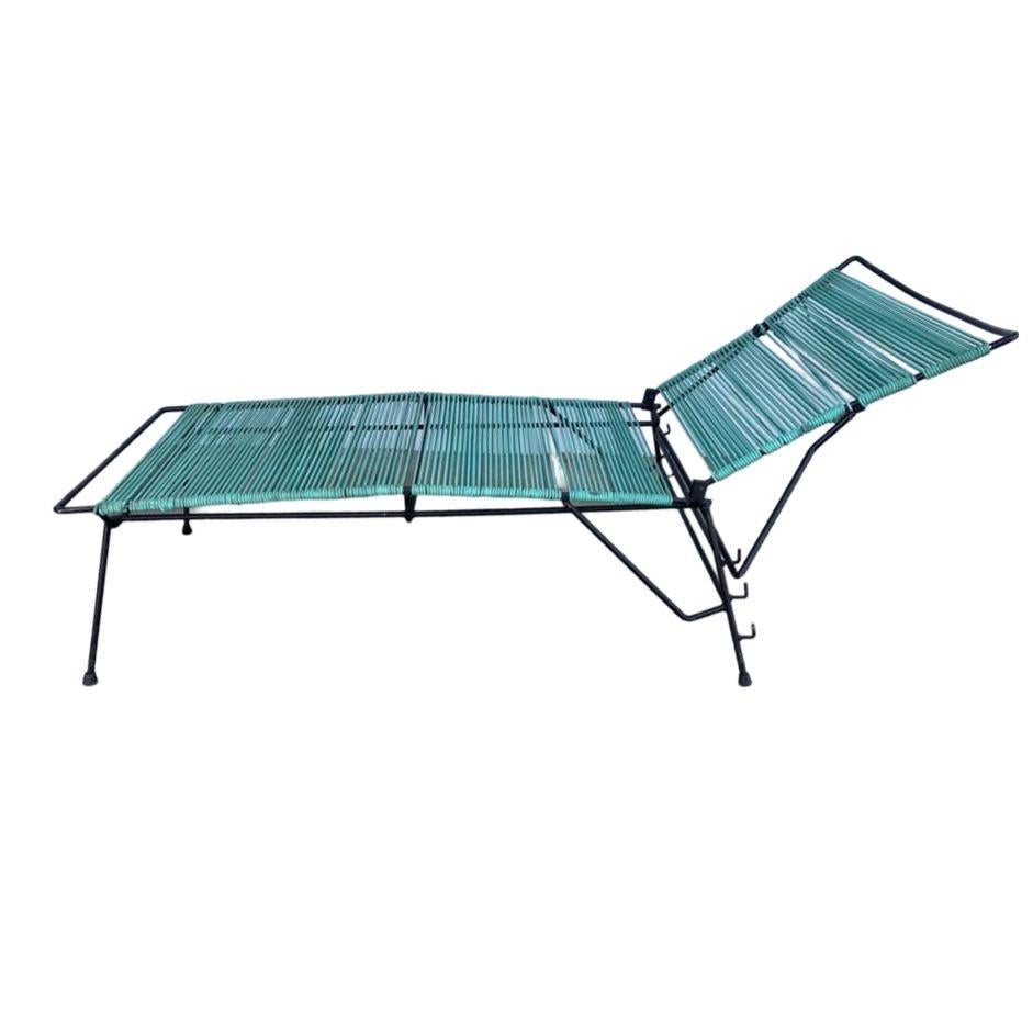 Mid-20th Century Mid Century Iron Outdoor/Patio Chaise Lounge with Teal Cord For Sale