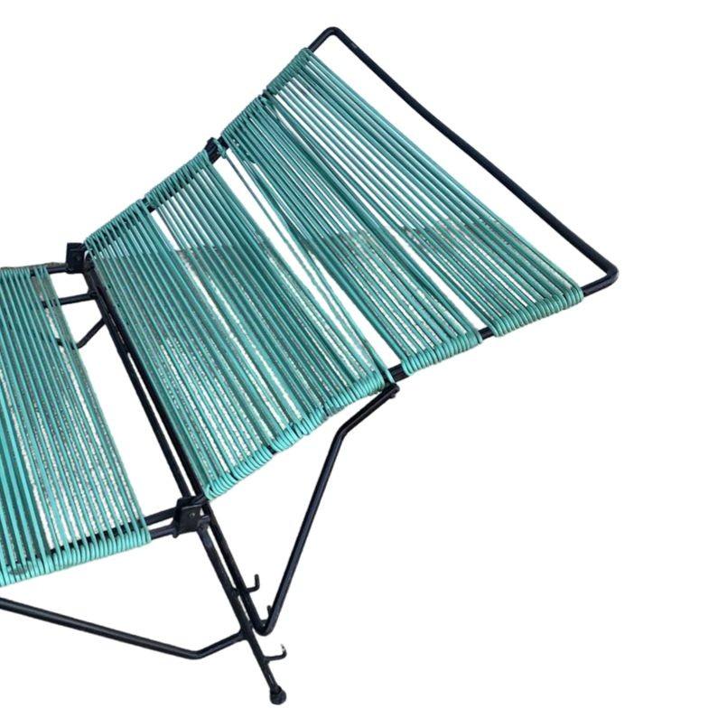 Mid Century Iron Outdoor/Patio Chaise Lounge with Teal Cord For Sale 1