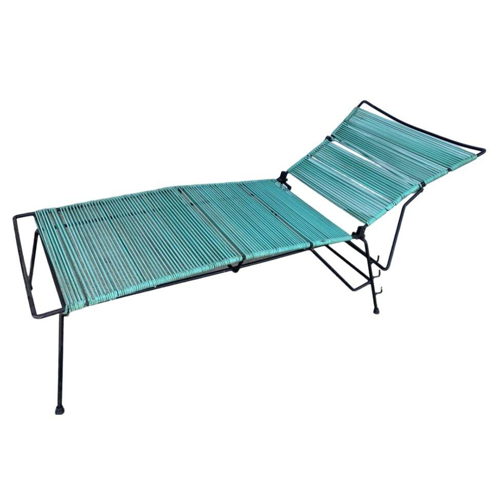 Mid Century Iron Outdoor/Patio Chaise Lounge with Teal Cord For Sale 2