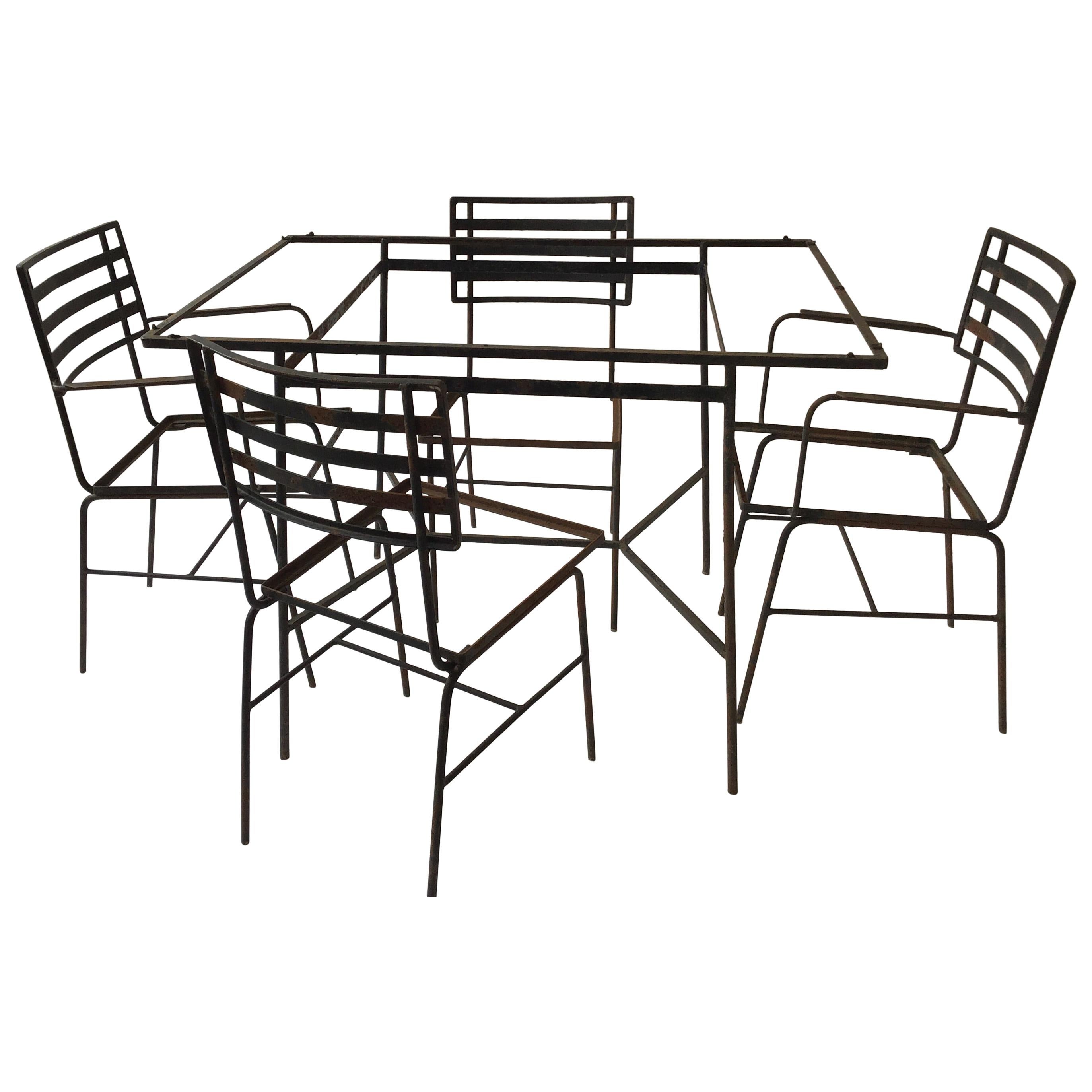 Midcentury Iron Outdoor Table and Chair Set