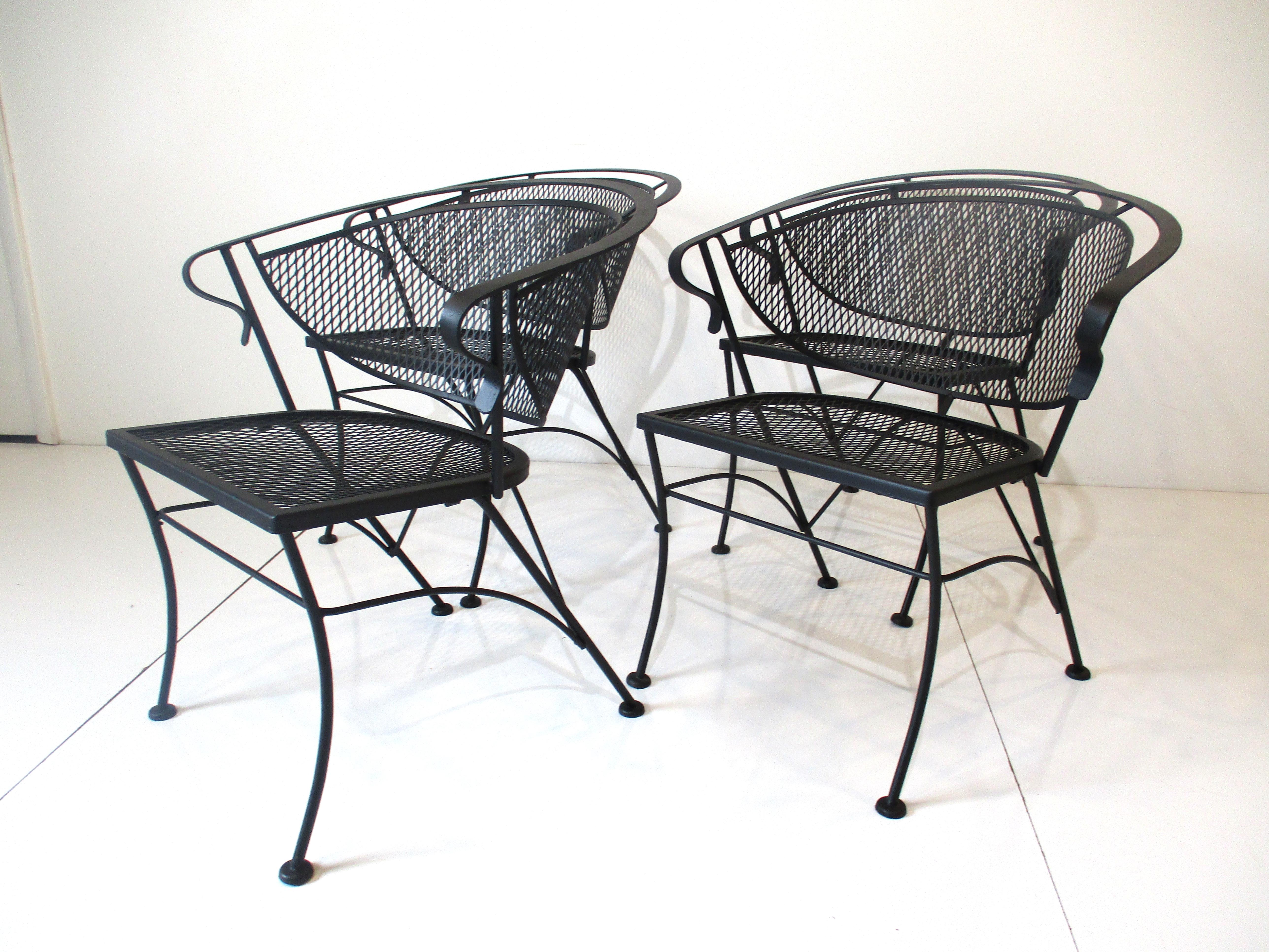 Mid Century Iron Patio, Deck, Garden Lounge Chairs by John Woodard 1