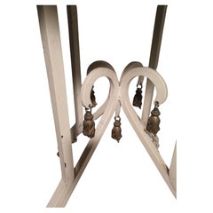 Mid Century Iron Patio Dining Table with Milk Glass Top & Brass Trim