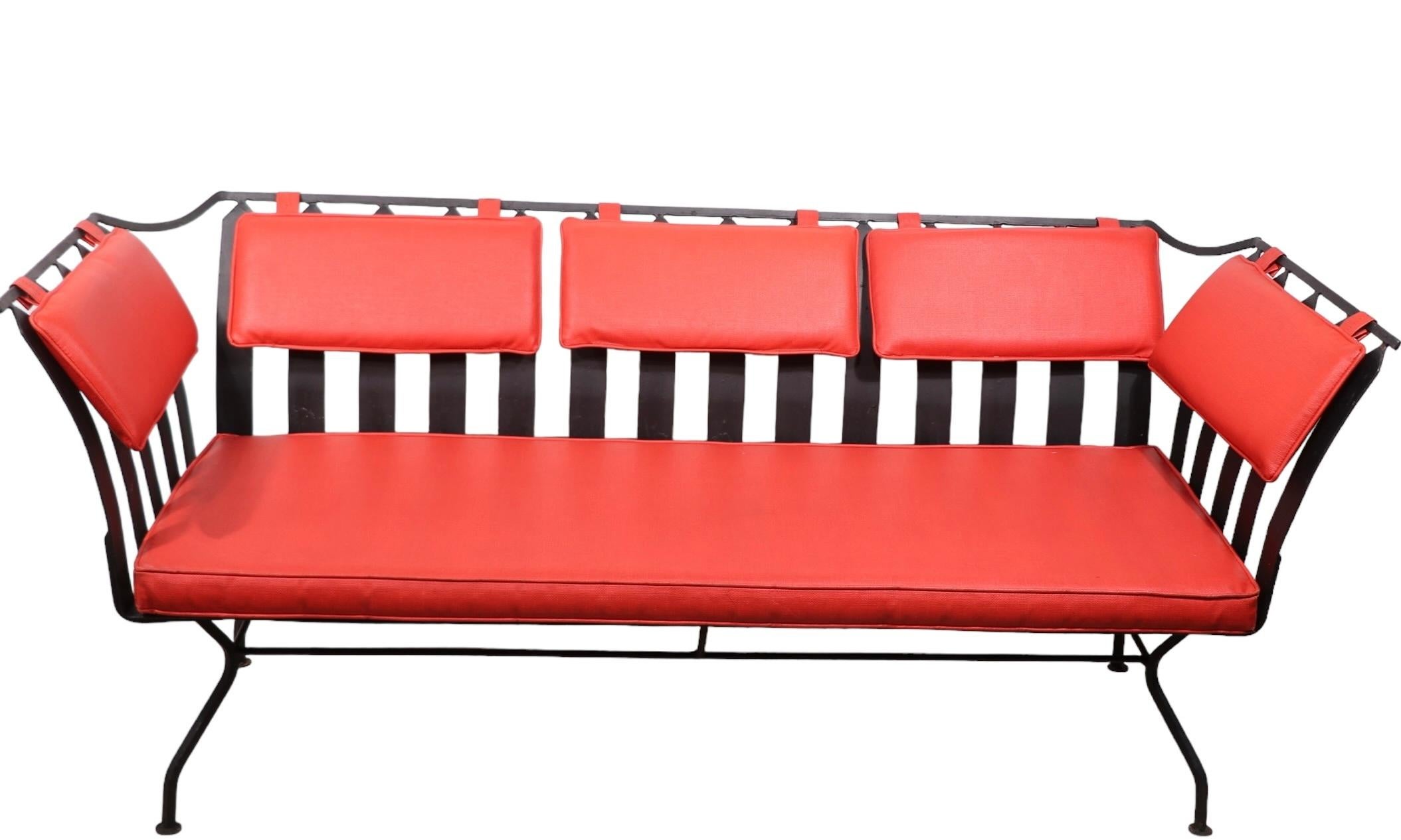 20th Century Mid Century Iron Patio Garden Poolside Gondola Sofa Loveseat att. to Woodard For Sale