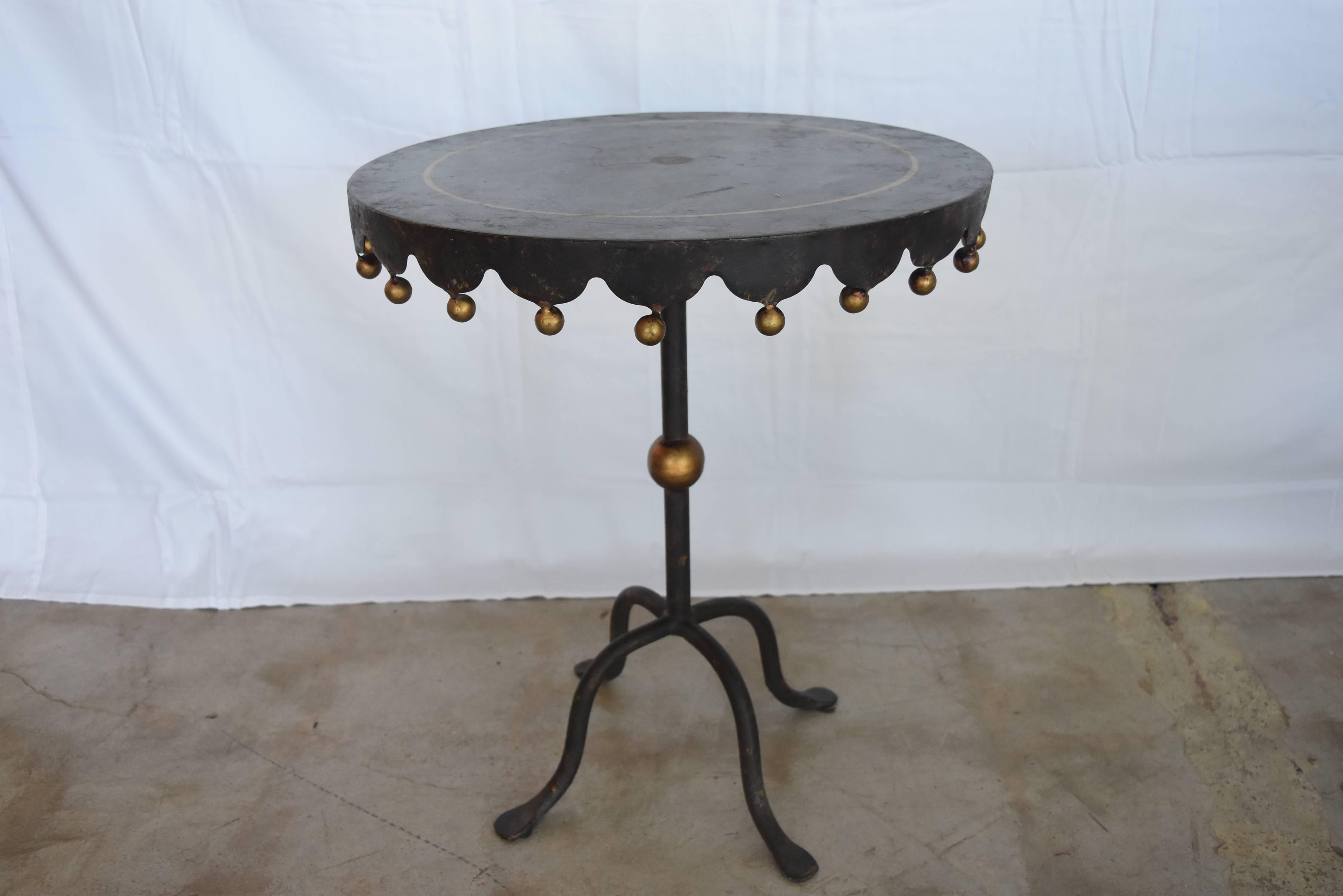 Midcentury Iron Round Side Table from Spain with Gold Gilt Detail 5
