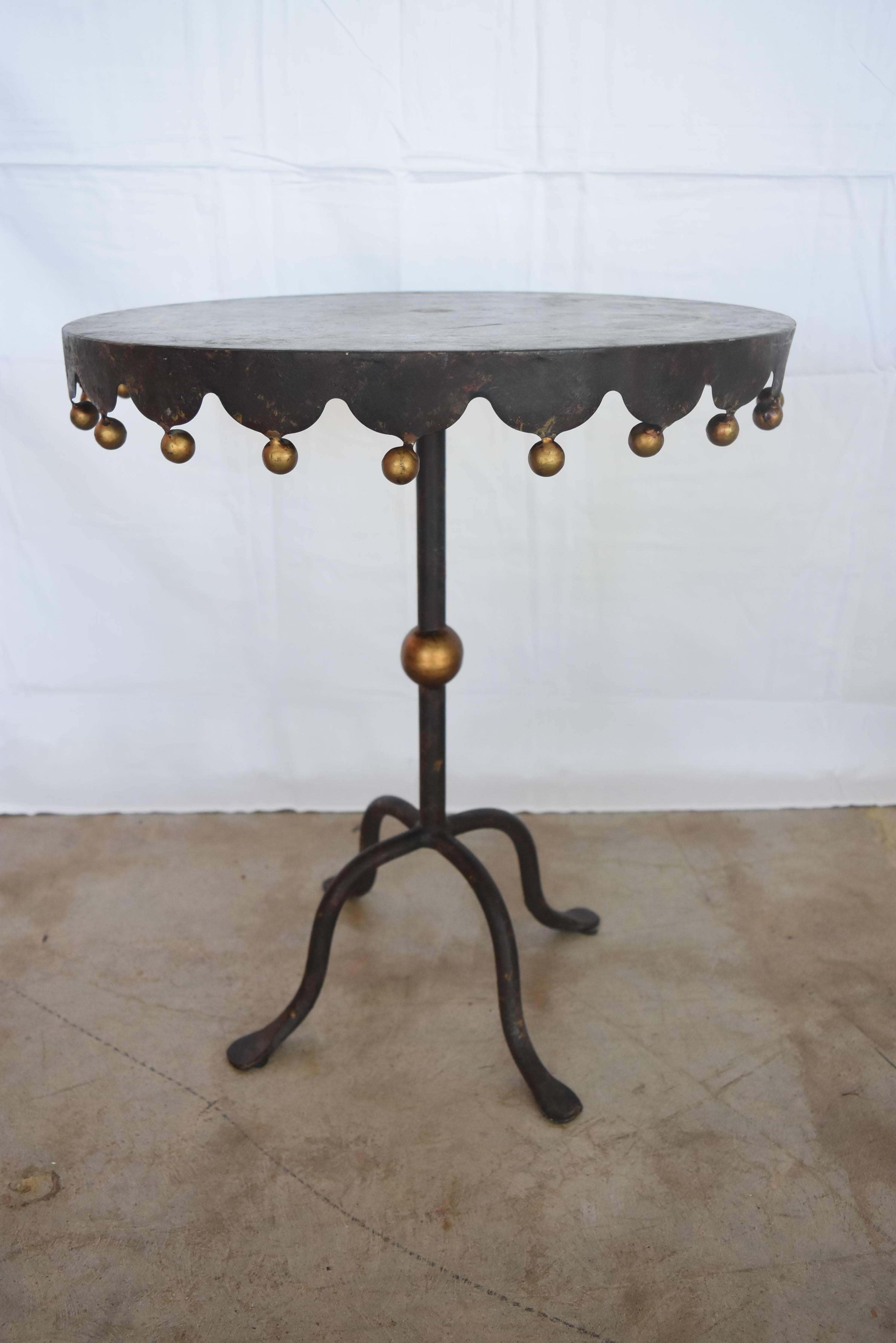 Midcentury Iron Round Side Table from Spain with Gold Gilt Detail 1