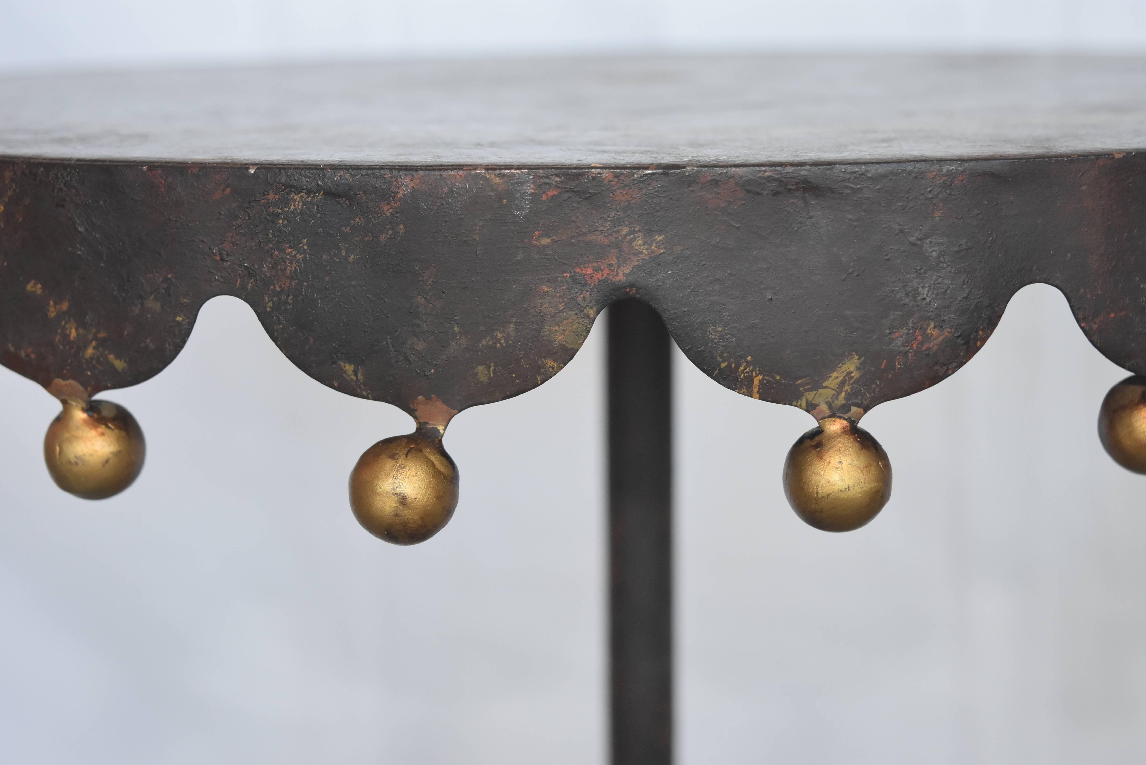Midcentury Iron Round Side Table from Spain with Gold Gilt Detail 3