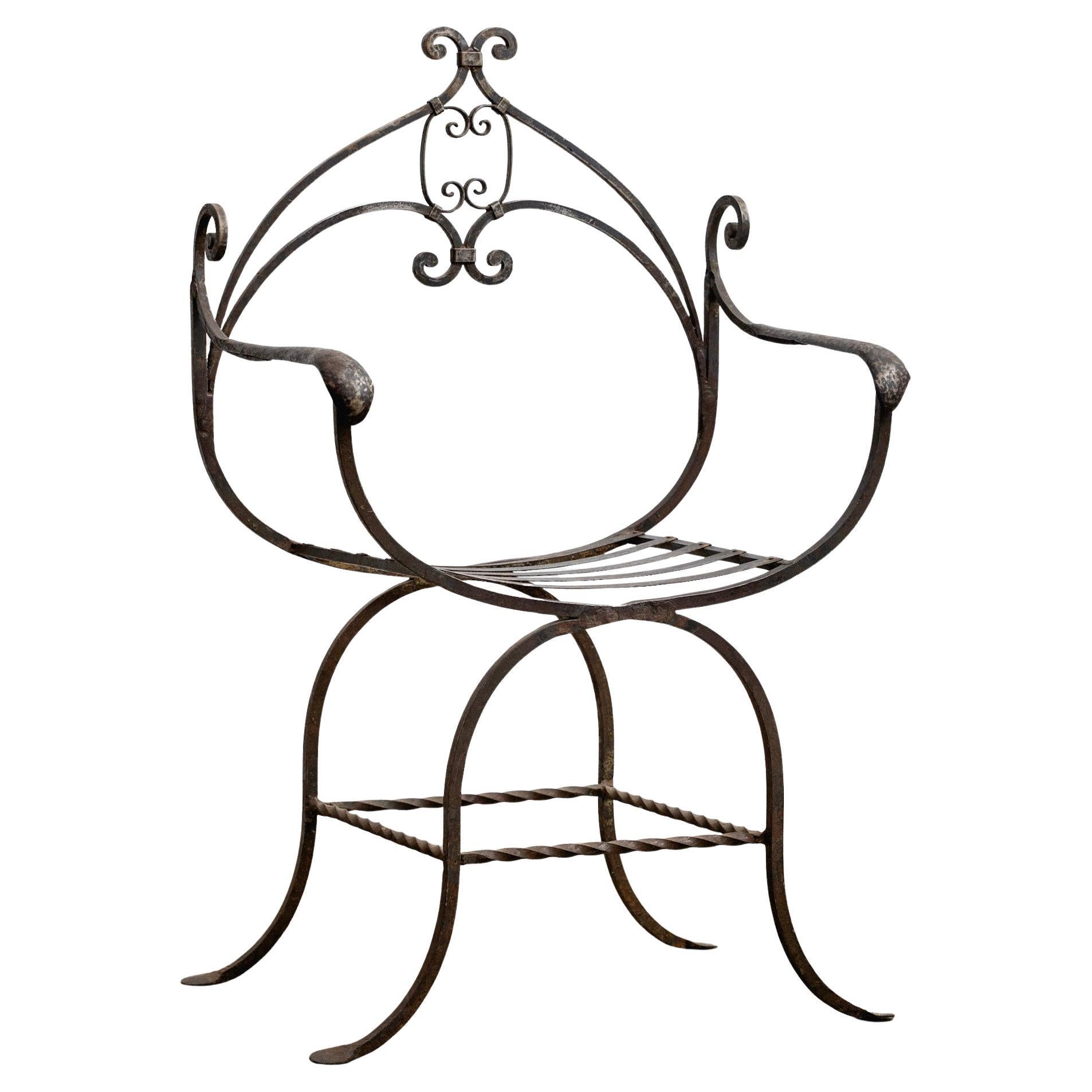 Mid Century Iron Savonarola Chair For Sale