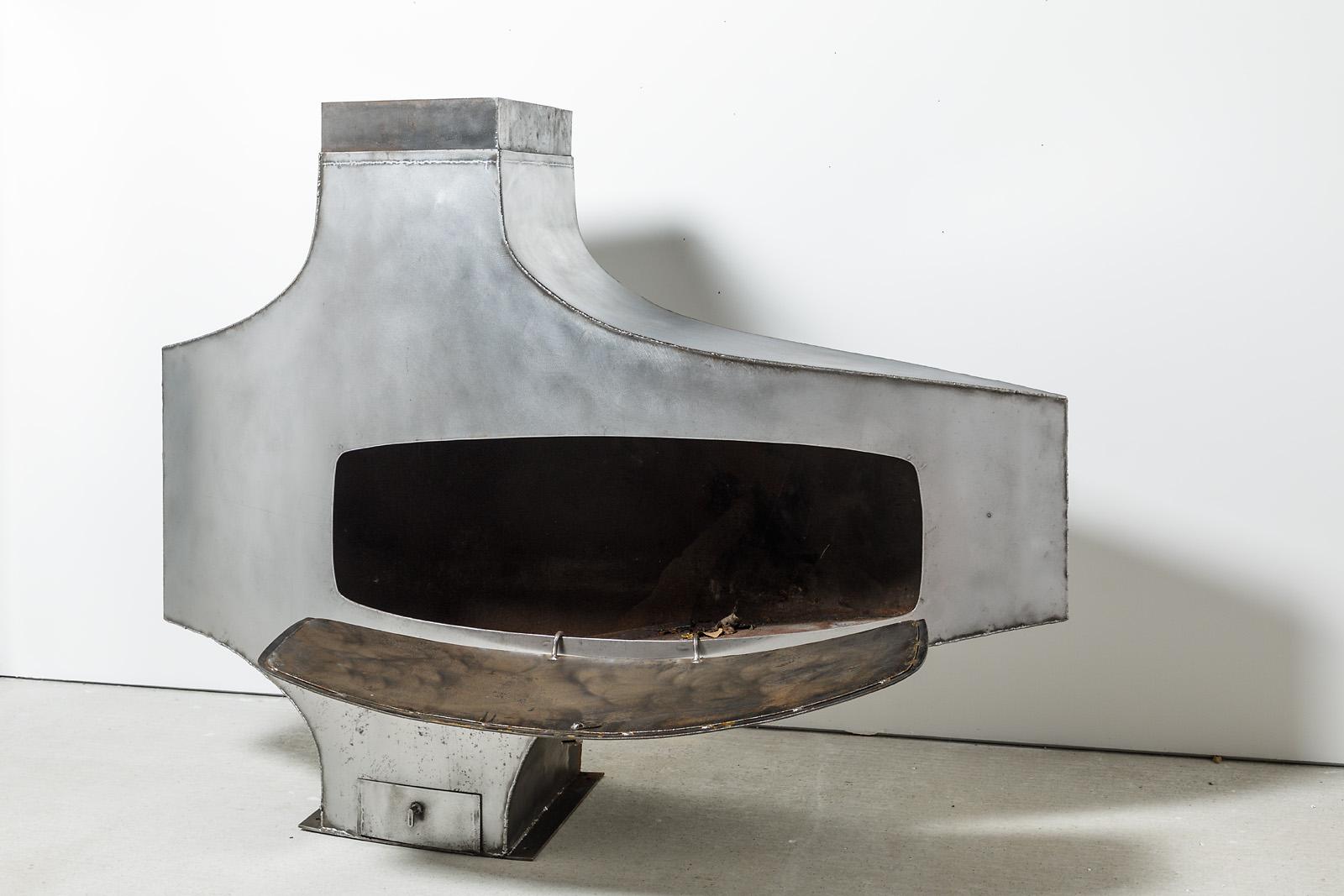 Modern Midcentury Iron Sculptural Fireplace Abstract Form by Imbert, circa 1980
