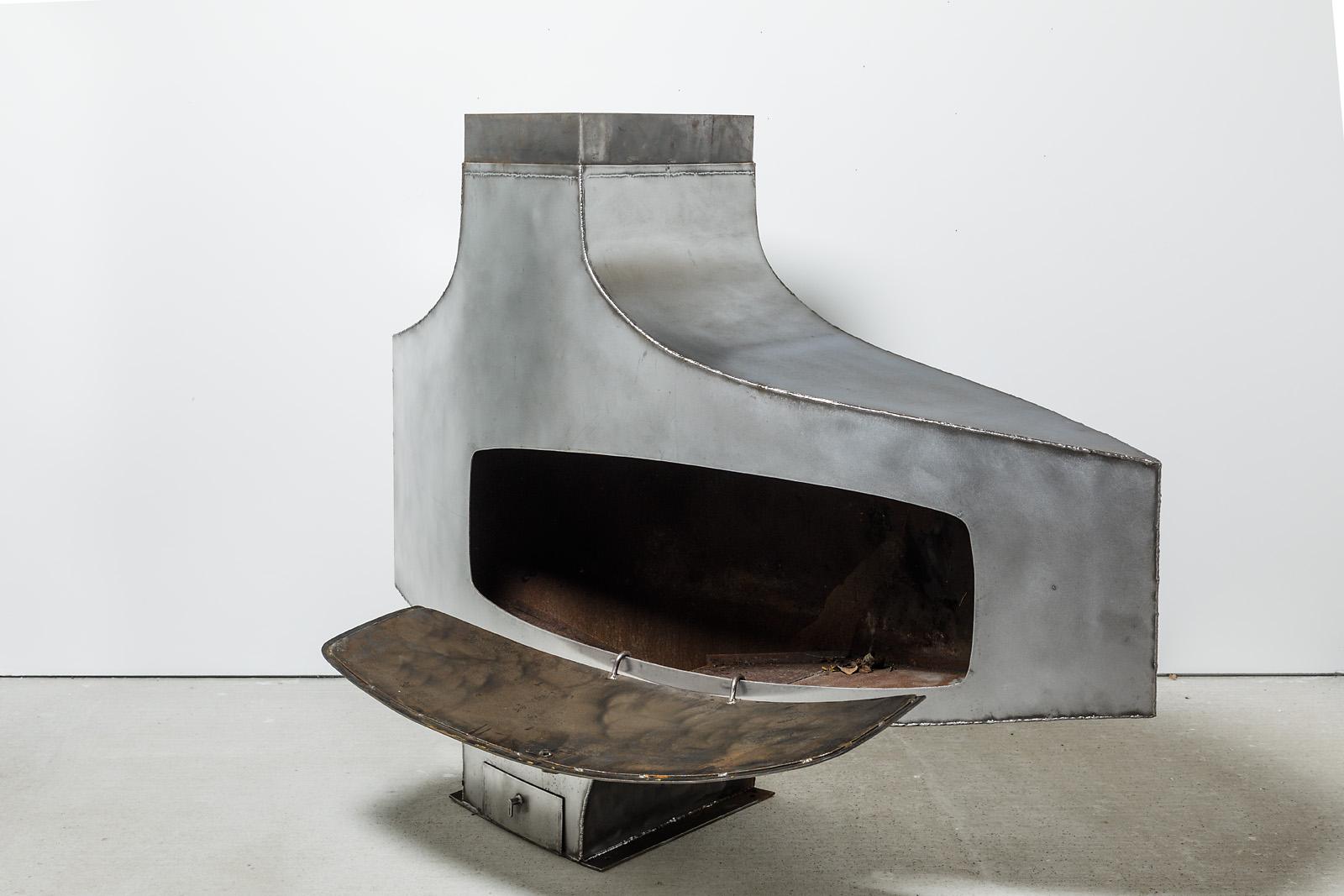Late 20th Century Midcentury Iron Sculptural Fireplace Abstract Form by Imbert, circa 1980