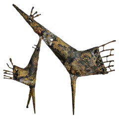 Mid-Century Iron Sculpture Depicting Two Stylized Figures Design Italy 1950
