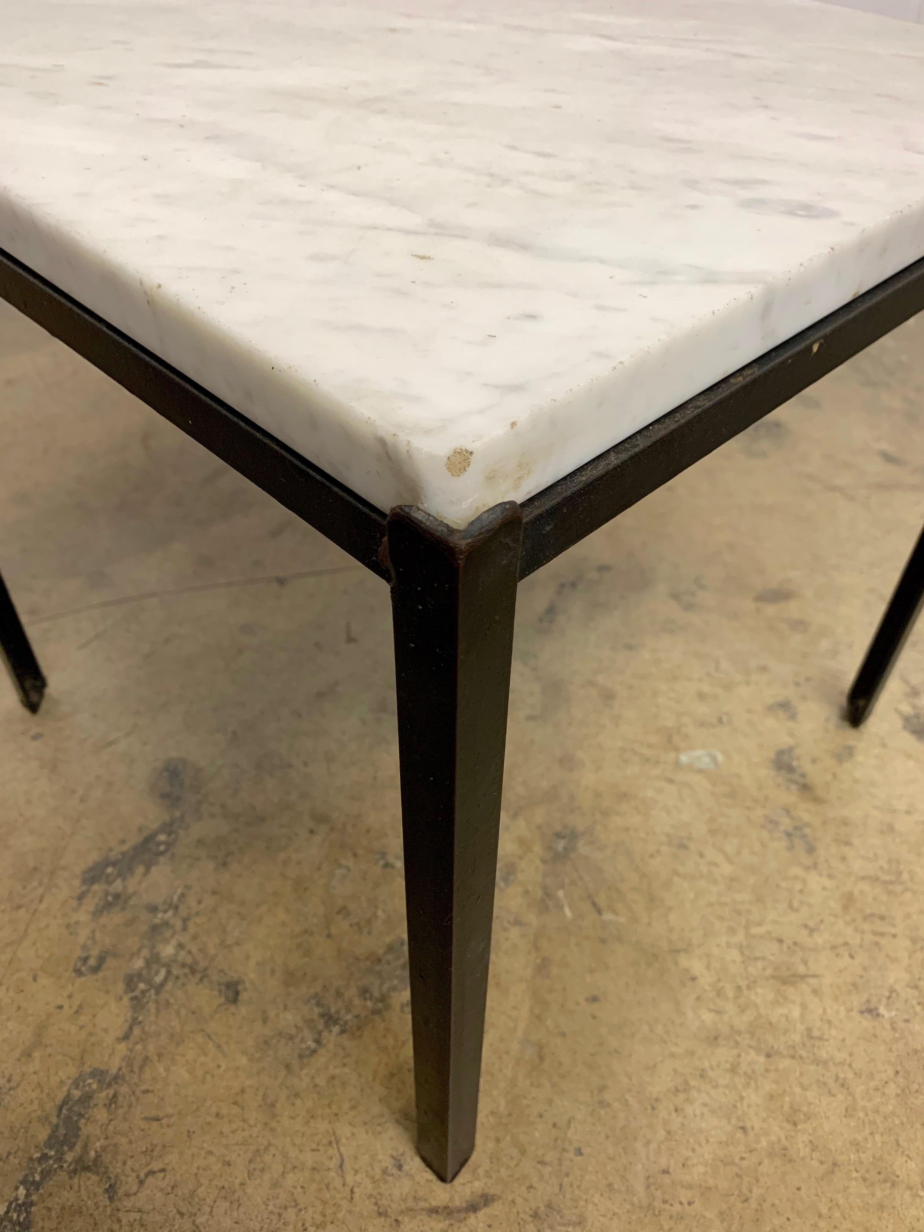 Midcentury Iron Side Table with Italian Marble In Good Condition In Denton, TX