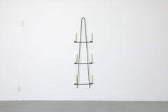 Mid-Century Iron Wall Mounted Triangular Candlestick Holder with Square Plates