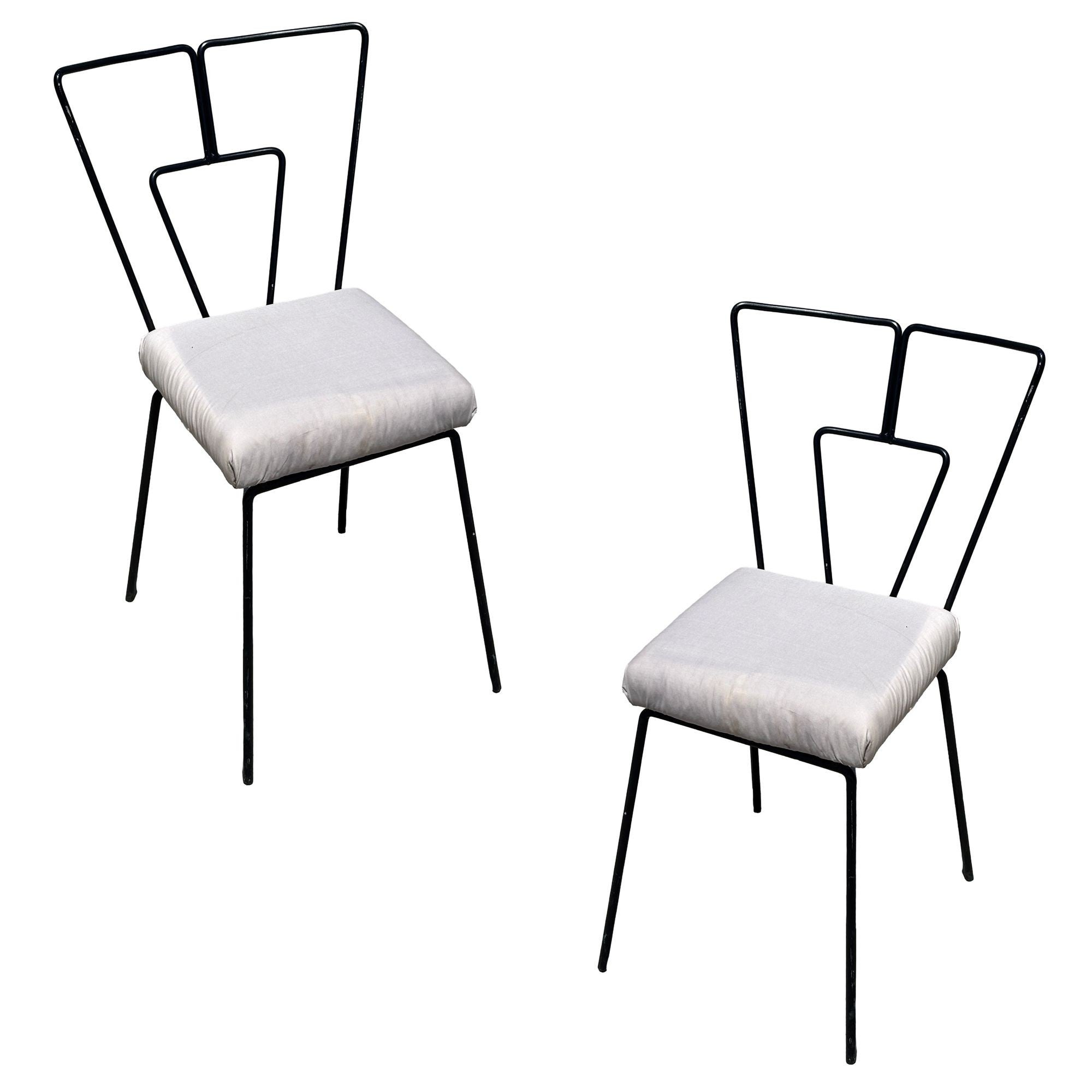 Mid-Century Iron Wire Art Side Dining Geometric Chair by Homecrest, Pair For Sale