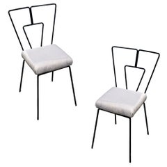 Mid-Century Iron Wire Art Side Dining Geometric Chair by Homecrest, Pair