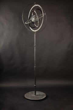 Mid-Century Iron Zodiac Armillary: Majestic 5ft Tall Floor Standing Art Piece