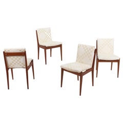 Mid-Century ISA Bergamo Set of 4 Wood and Cream Fabric Chairs, Italy, 1960s 