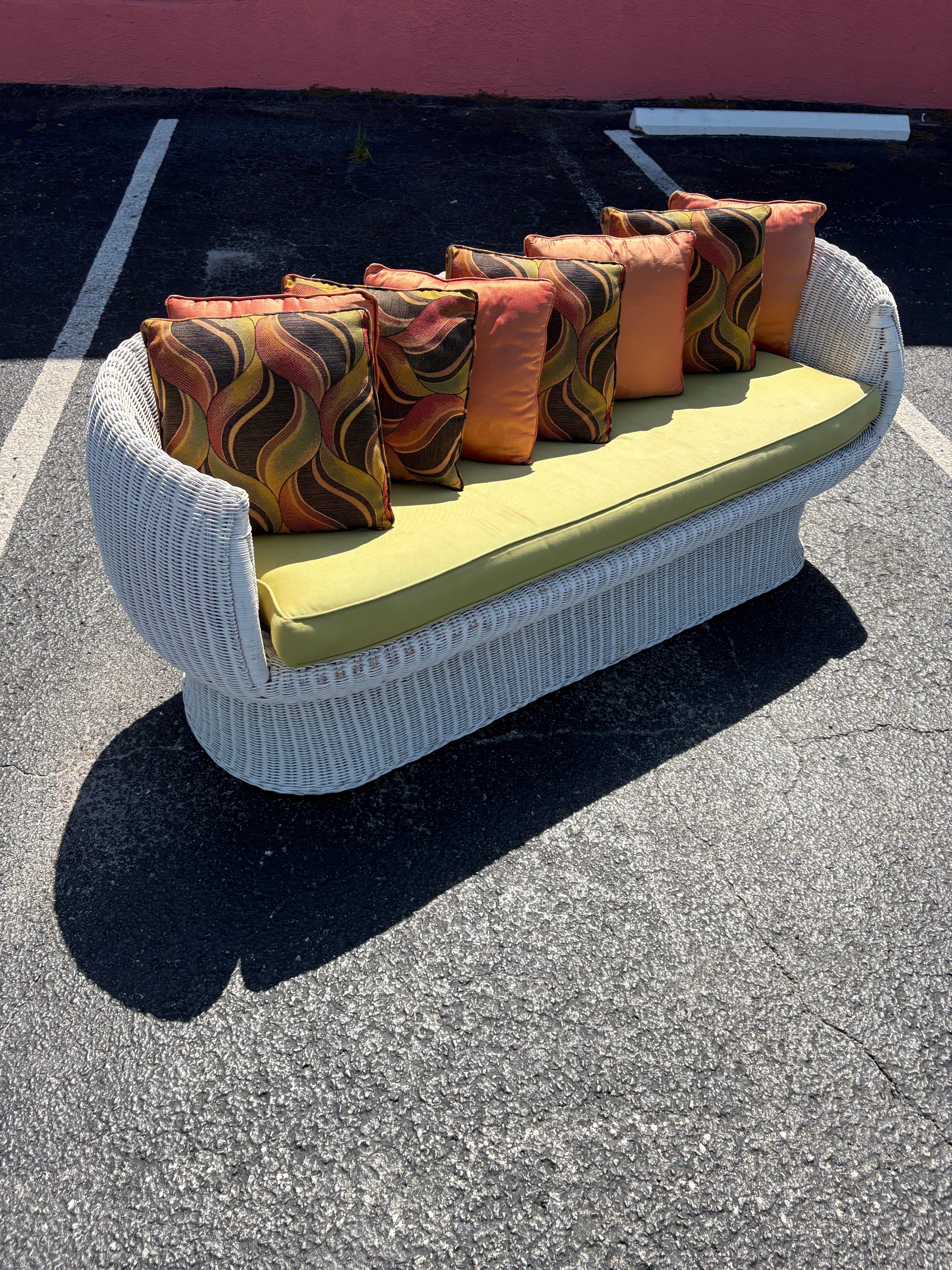 American Mid Century Isamu Kenmochi style Wicker Rattan Bubble Mushroom Sofa Settee For Sale