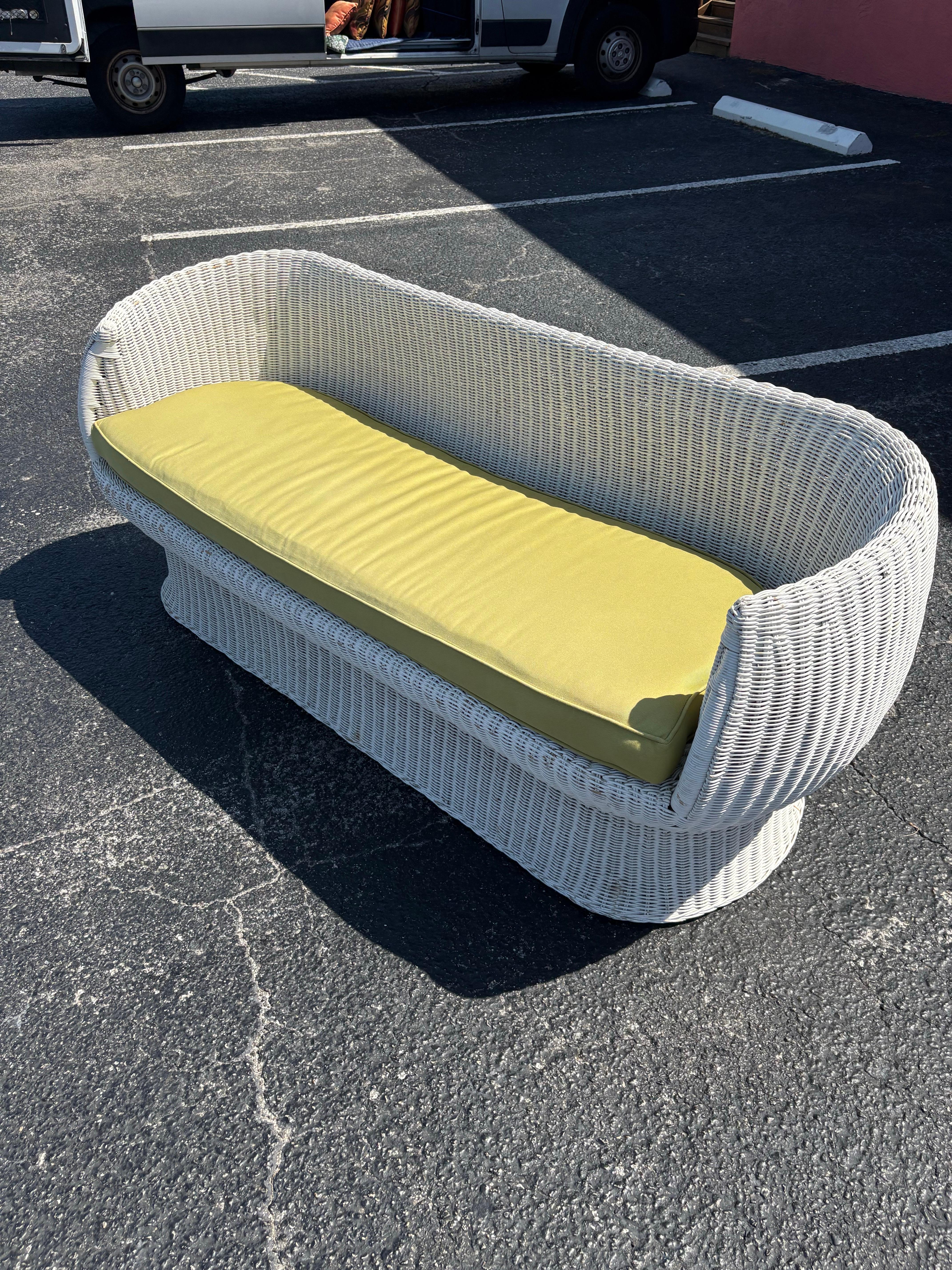 Fabric Mid Century Isamu Kenmochi style Wicker Rattan Bubble Mushroom Sofa Settee For Sale