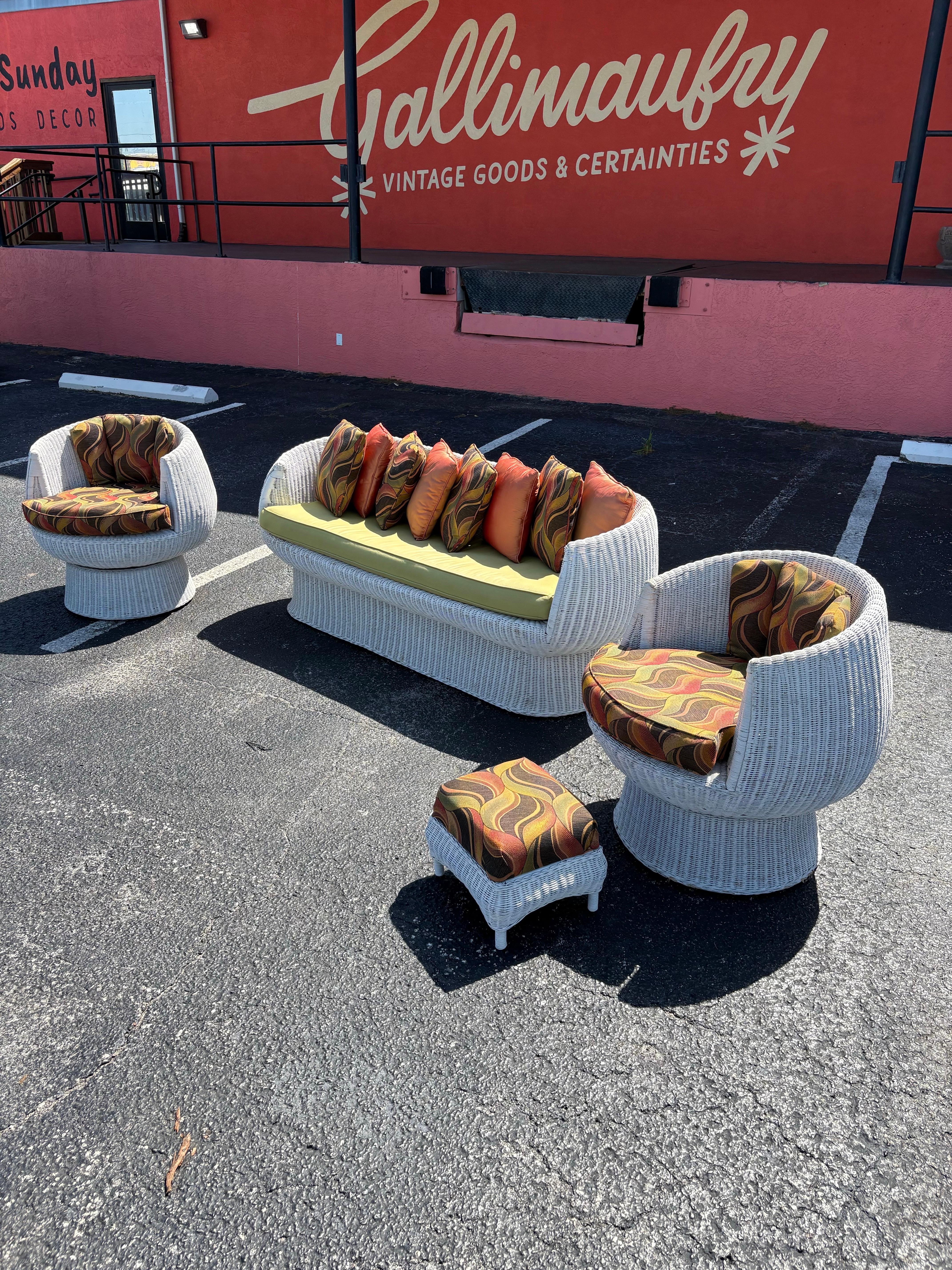 Mid-Century Modern Mid Century Isamu Kenmochi style Wicker Rattan Bubble Mushroom Swivel Chair Pair For Sale