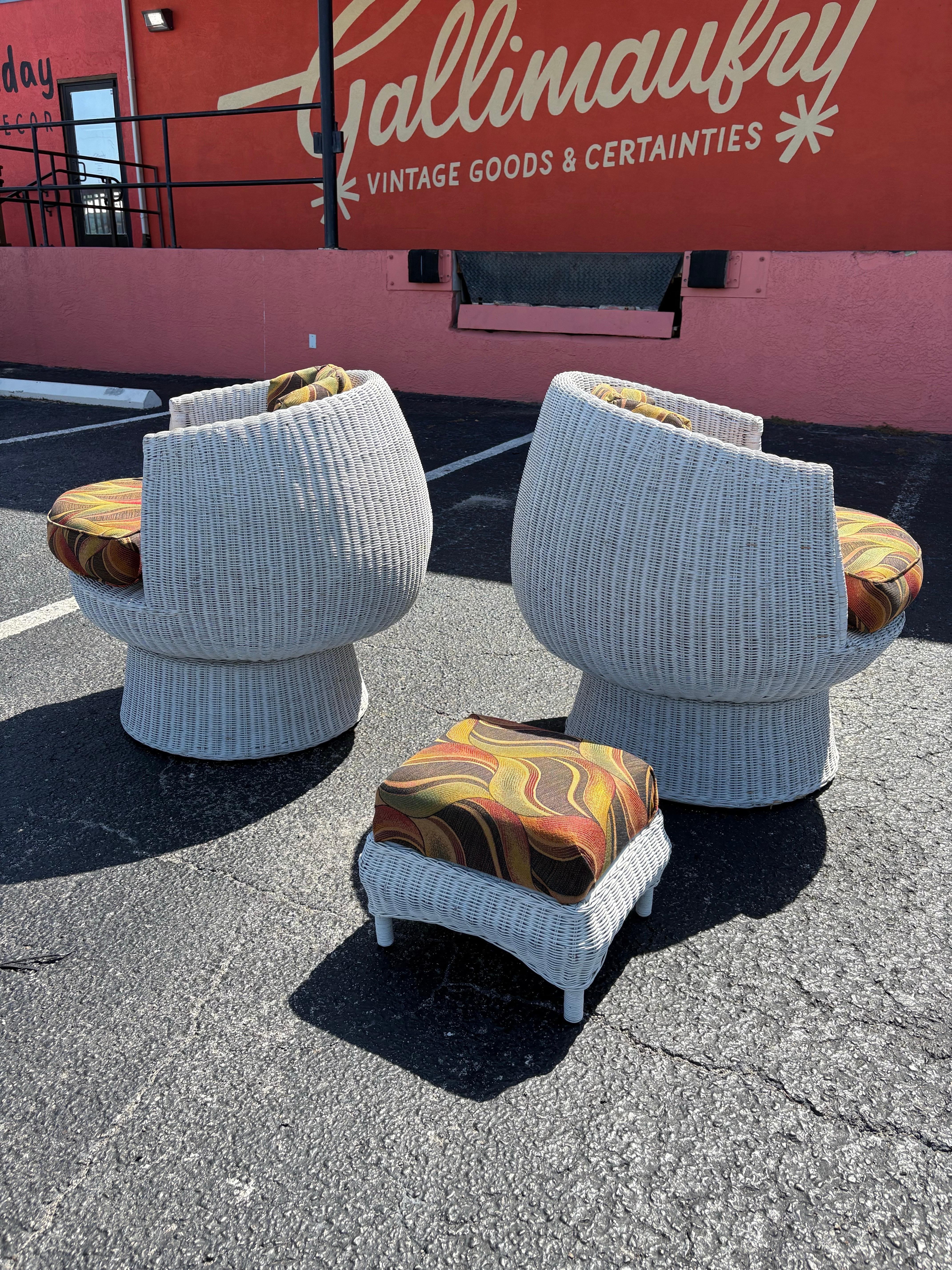 Woven Mid Century Isamu Kenmochi style Wicker Rattan Bubble Mushroom Swivel Chair Pair For Sale