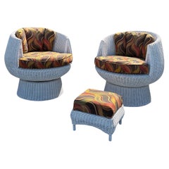 Vintage Mid Century Isamu Kenmochi style Wicker Rattan Bubble Mushroom Swivel Chair Pair