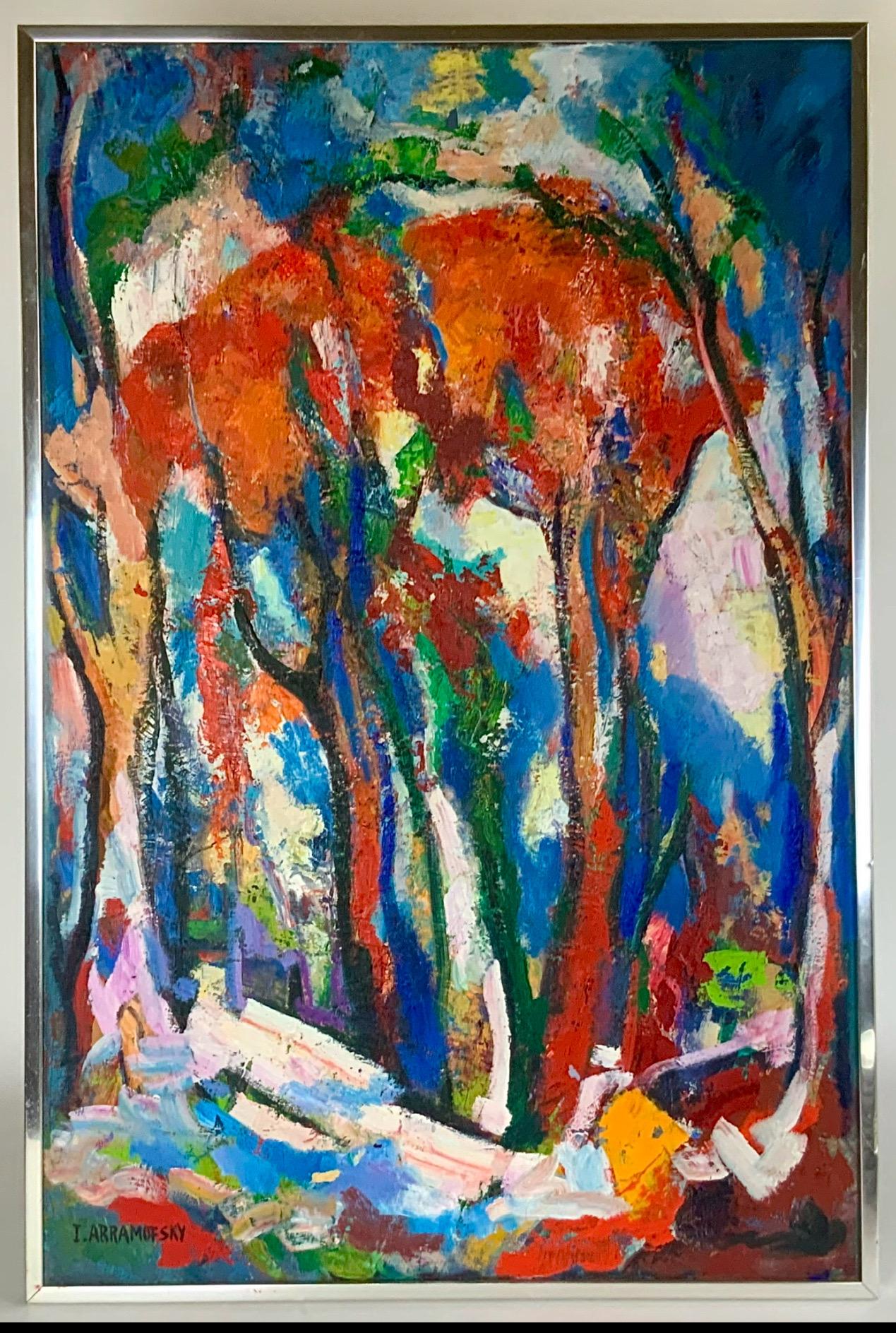 Abstract Oil Painting featuring heavily applied paint with a nice, raised texture, by Isreal Abramofsky, Russian 1888-1975, Toledo, Ohio Artist. 
Abramofsky was a Russian born artist who trained in Paris and settled in the United States. The oil