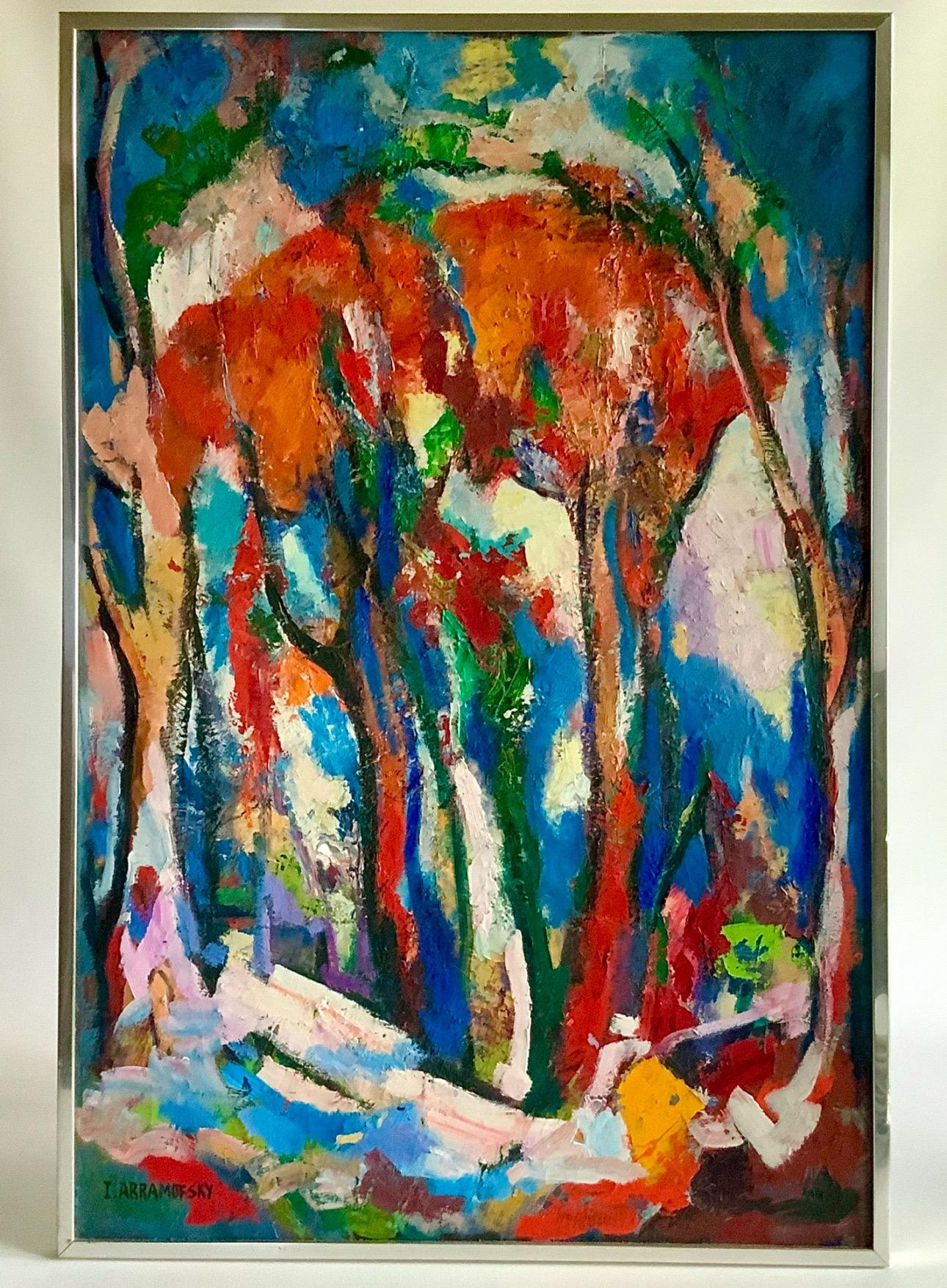 Mid-Century Modern Mid-Century Isreal Abramofsky Abstract Oil on Canvas For Sale