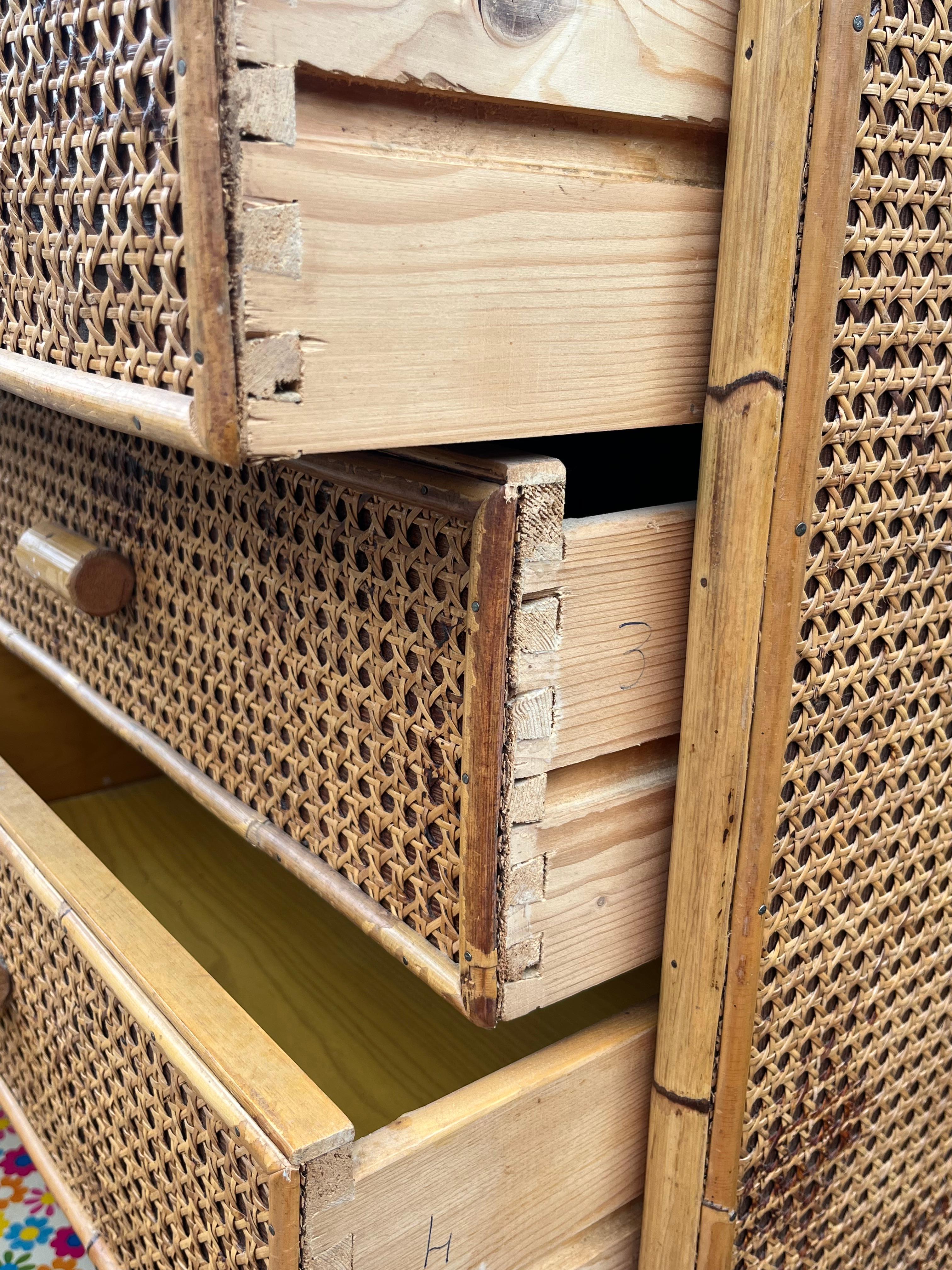 Italienische Kommode aus Rattan und Bambus mit 10 Schubladen aus der Mitte des Jahrhunderts, 1960er Jahre im Angebot 3