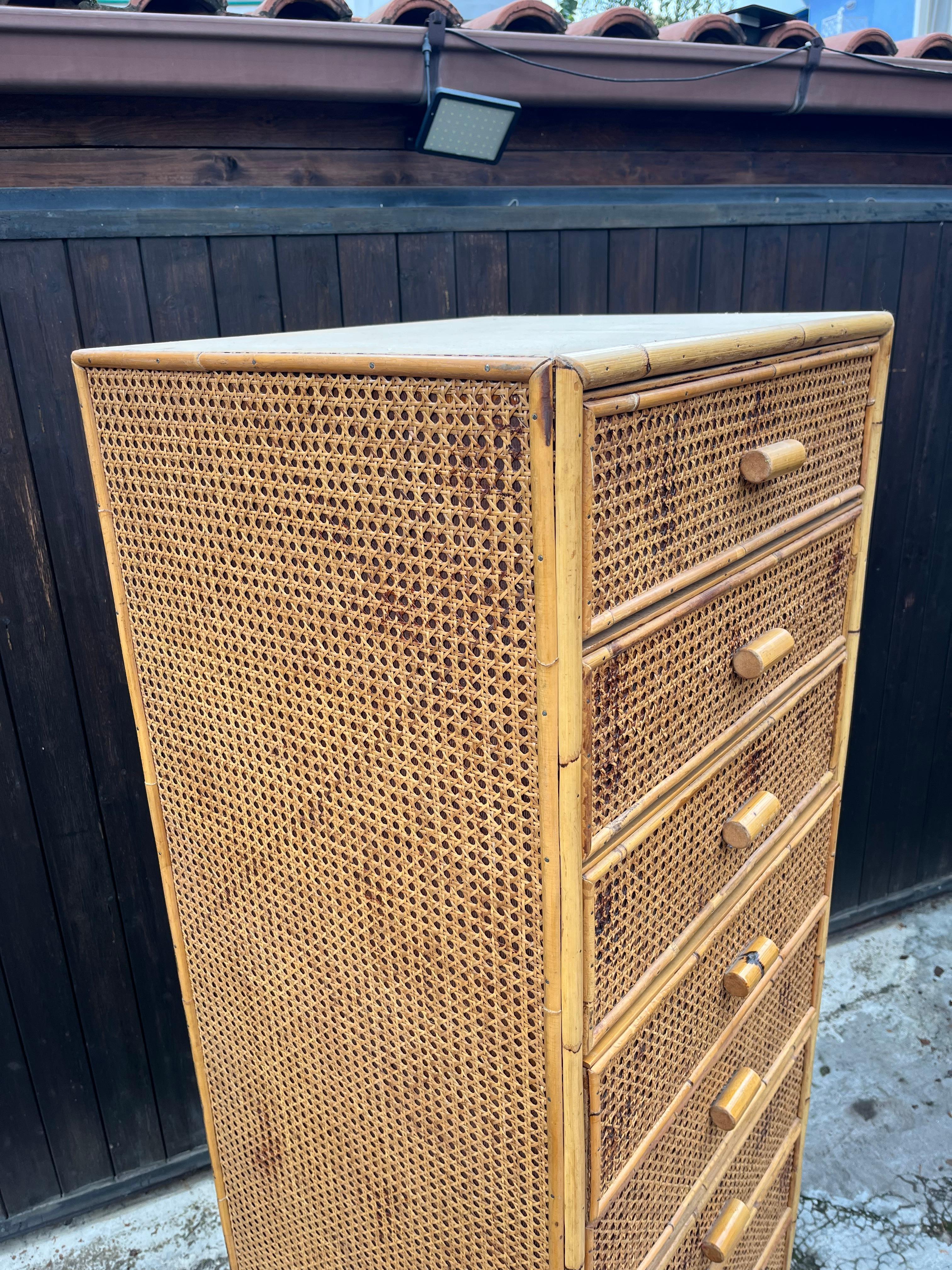 Italienische Kommode aus Rattan und Bambus mit 10 Schubladen aus der Mitte des Jahrhunderts, 1960er Jahre im Angebot 5
