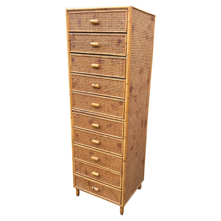 Italienische Kommode aus Rattan und Bambus mit 10 Schubladen aus der Mitte  des Jahrhunderts, 1960er Jahre im Angebot bei 1stDibs Deutschland