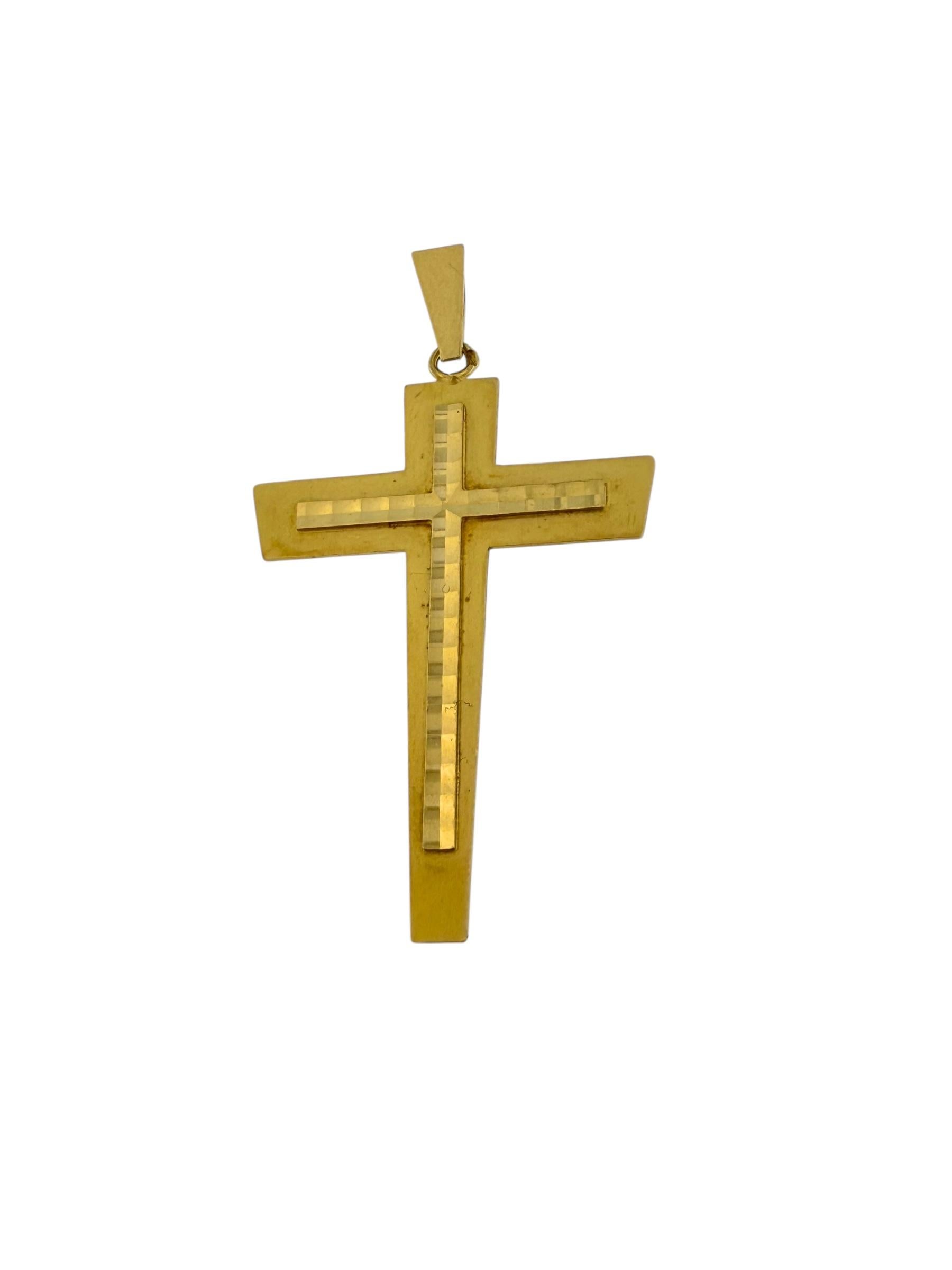 Cruz italiana de oro amarillo de 18 quilates de mediados de siglo Art Nouveau en venta