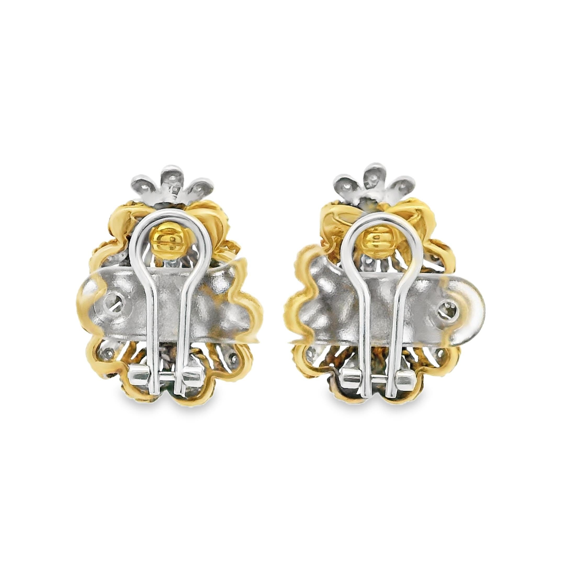 Italienische Ohrringe aus der Jahrhundertmitte aus zweifarbigem 18K Gold mit Smaragd und Diamant im Zustand „Hervorragend“ im Angebot in Miami, FL