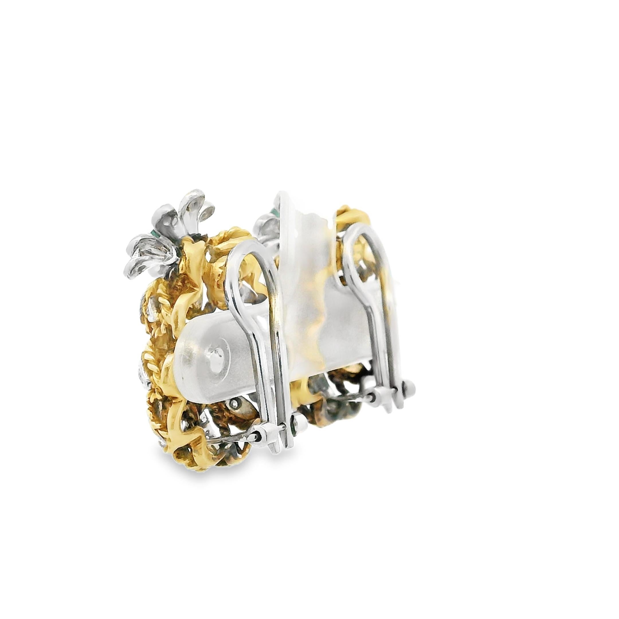 Italienische Ohrringe aus der Jahrhundertmitte aus zweifarbigem 18K Gold mit Smaragd und Diamant Damen im Angebot