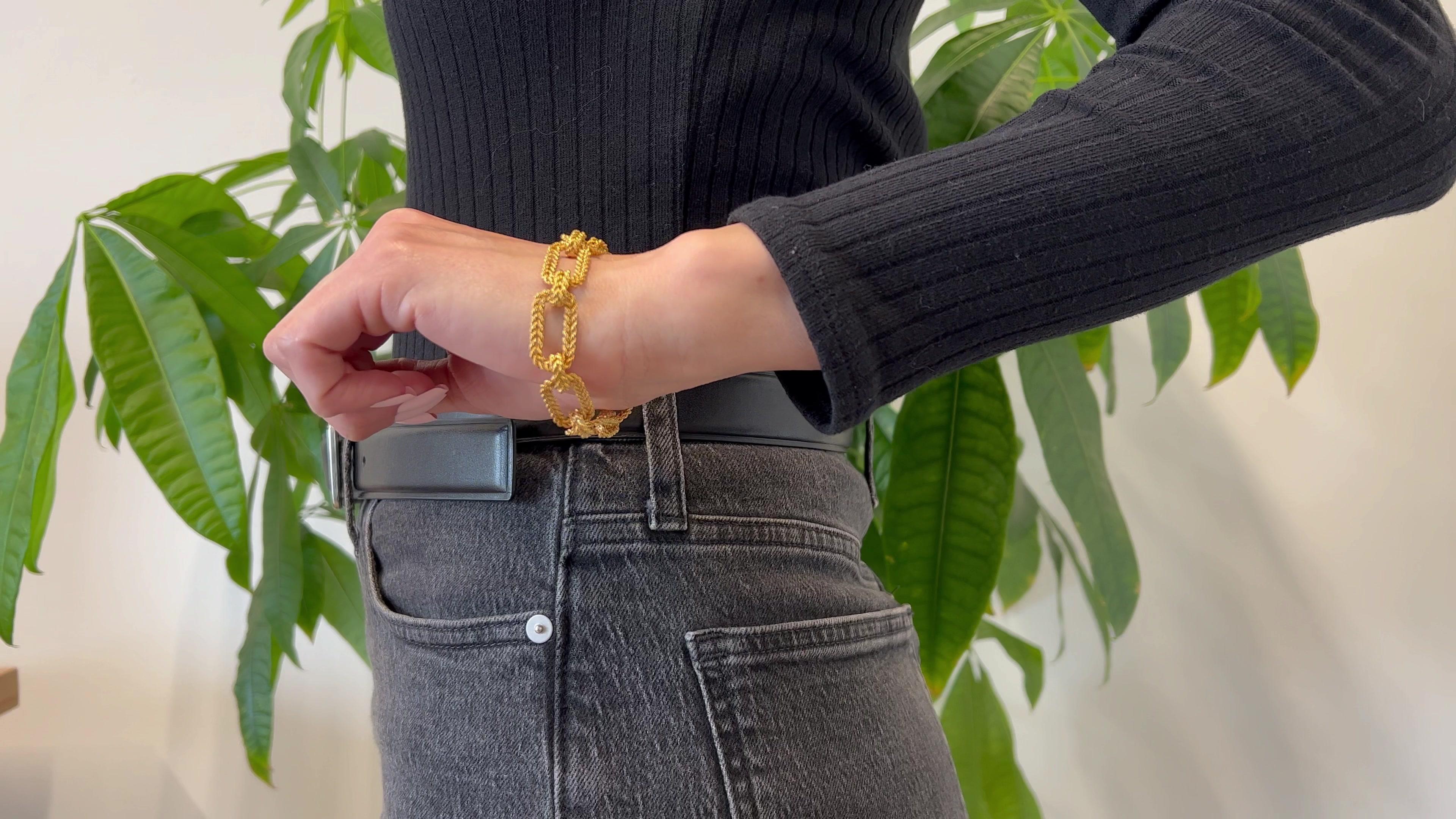 Midcentury Italian 18k Yellow Gold Rope Link Bracelet For Sale at