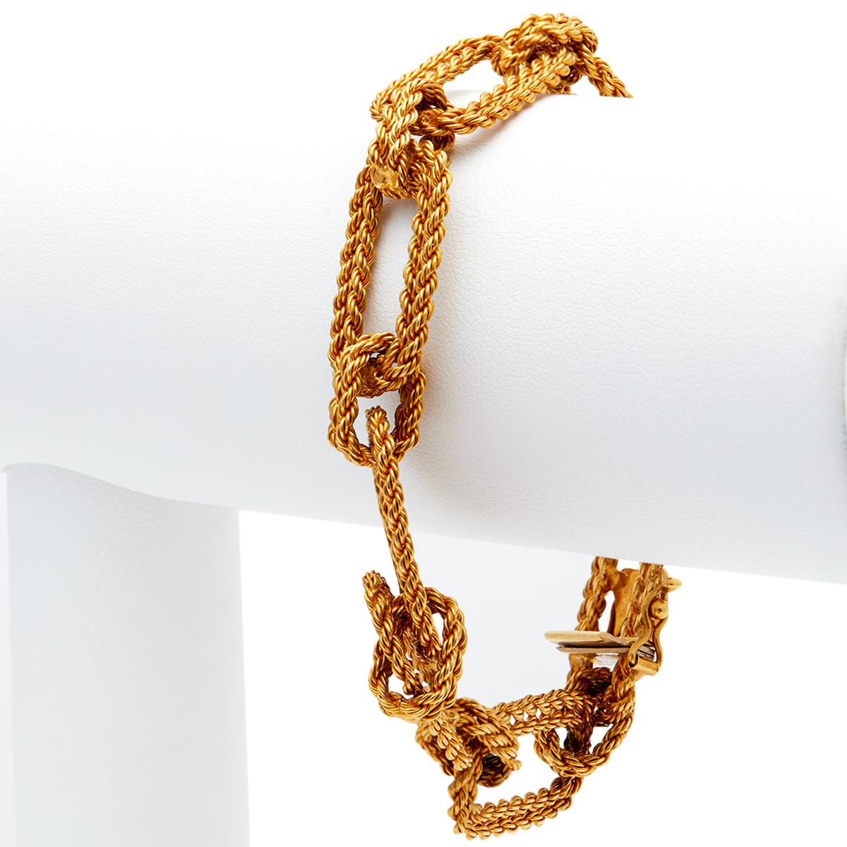 Midcentury Italian 18k Yellow Gold Rope Link Bracelet For Sale at
