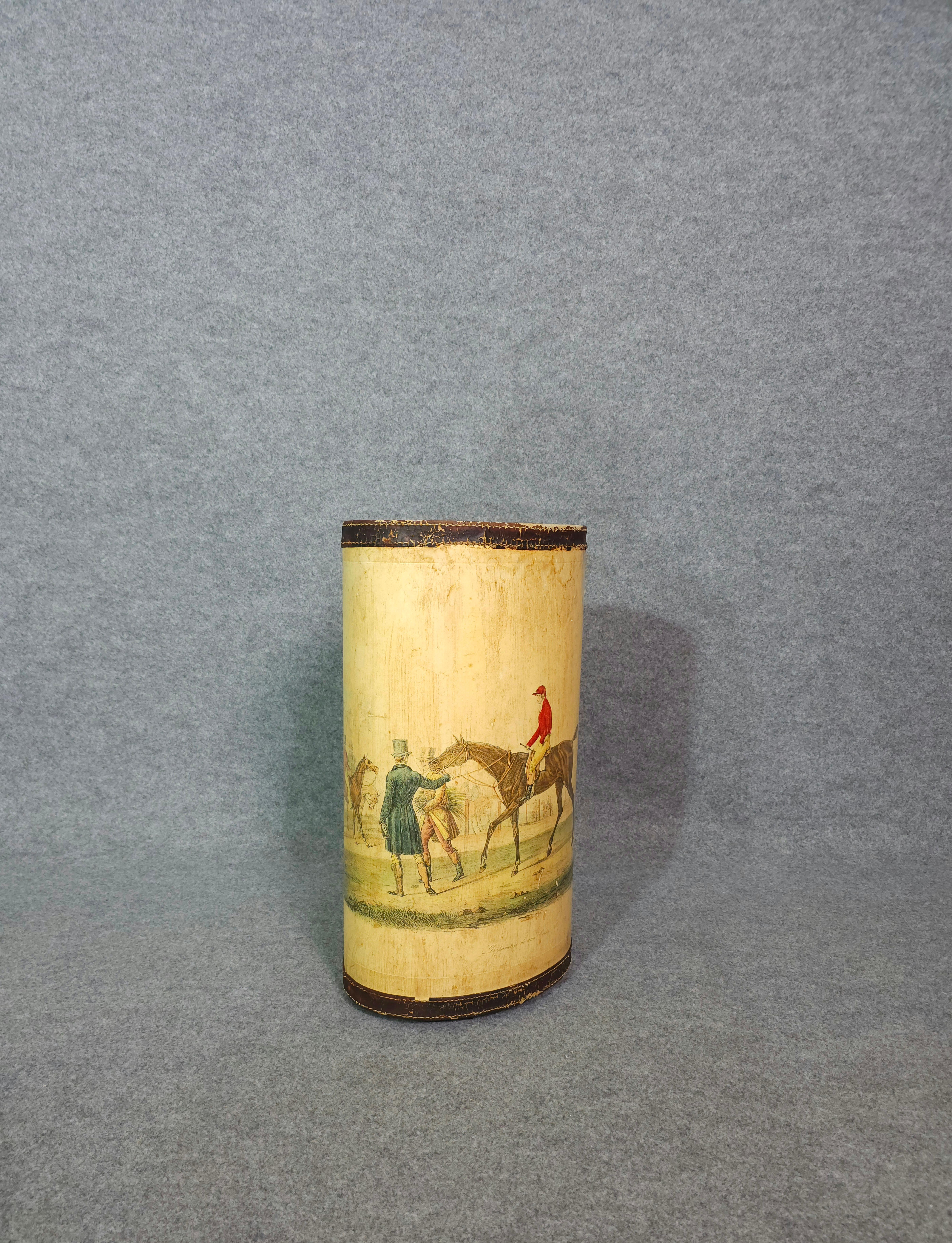 European Mid-century Italian 1950s Metal and Leather Umbrella Stand or Walking Stick