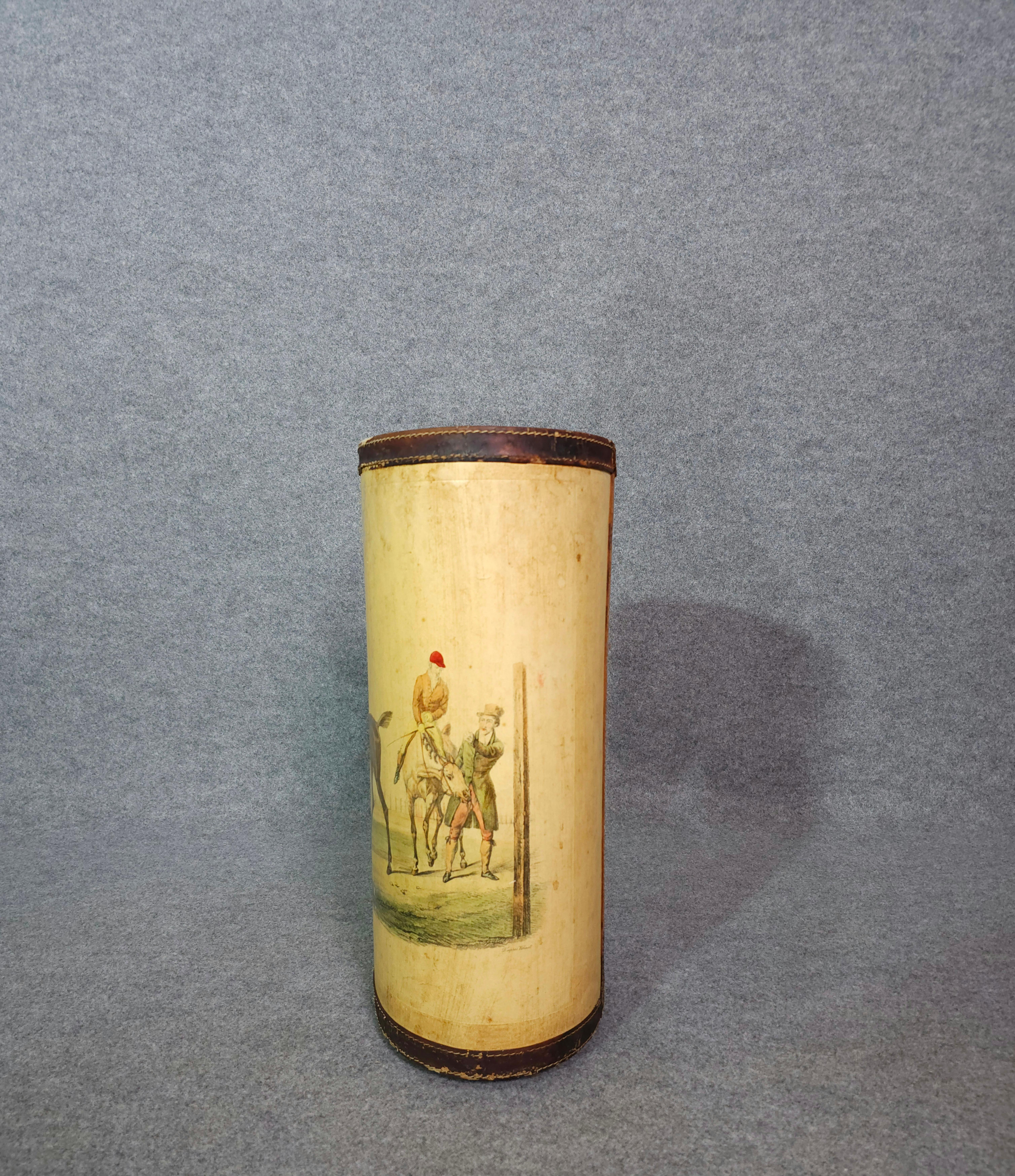 Mid-century Italian 1950s Metal and Leather Umbrella Stand or Walking Stick In Fair Condition In Palermo, IT