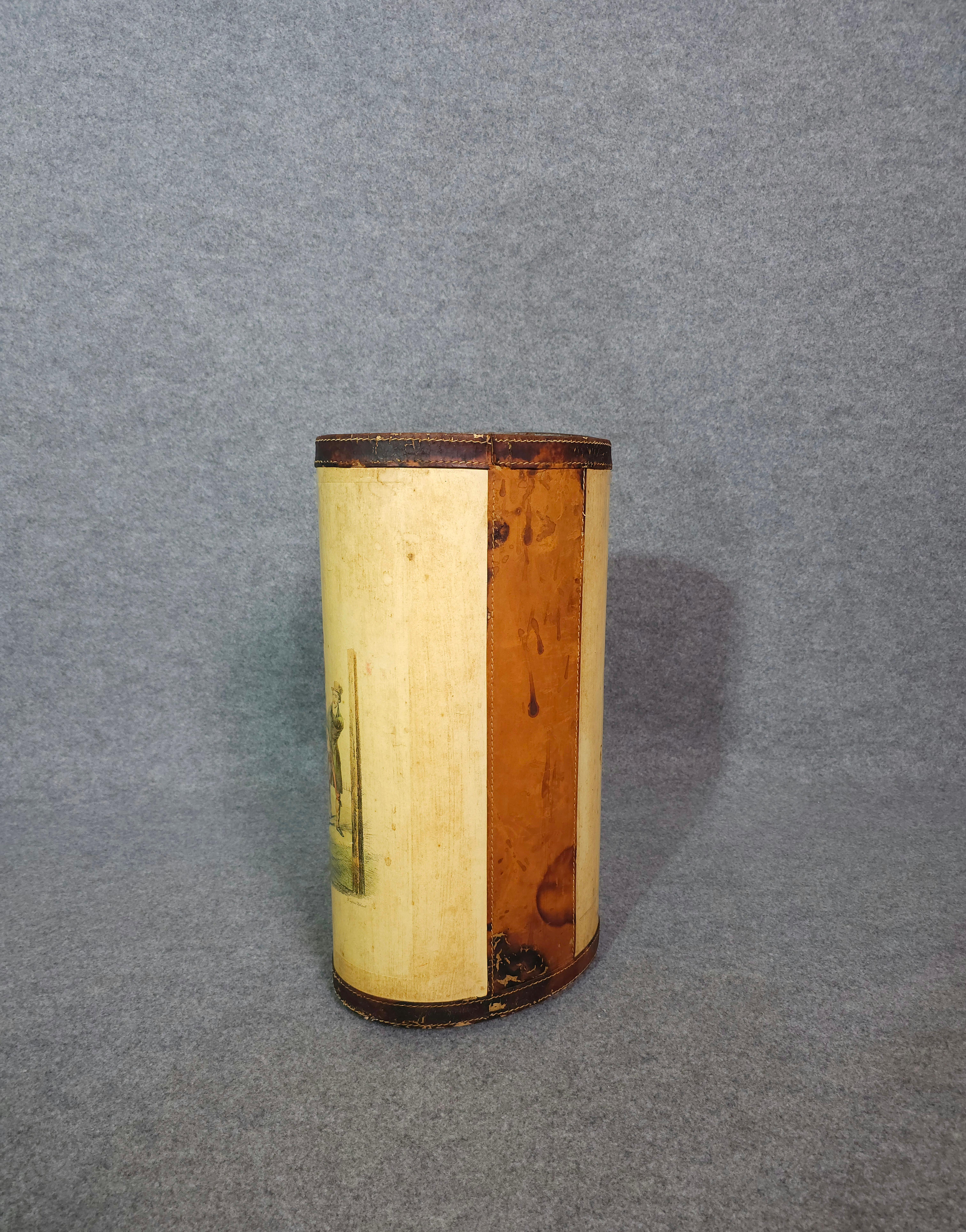 20th Century Mid-century Italian 1950s Metal and Leather Umbrella Stand or Walking Stick