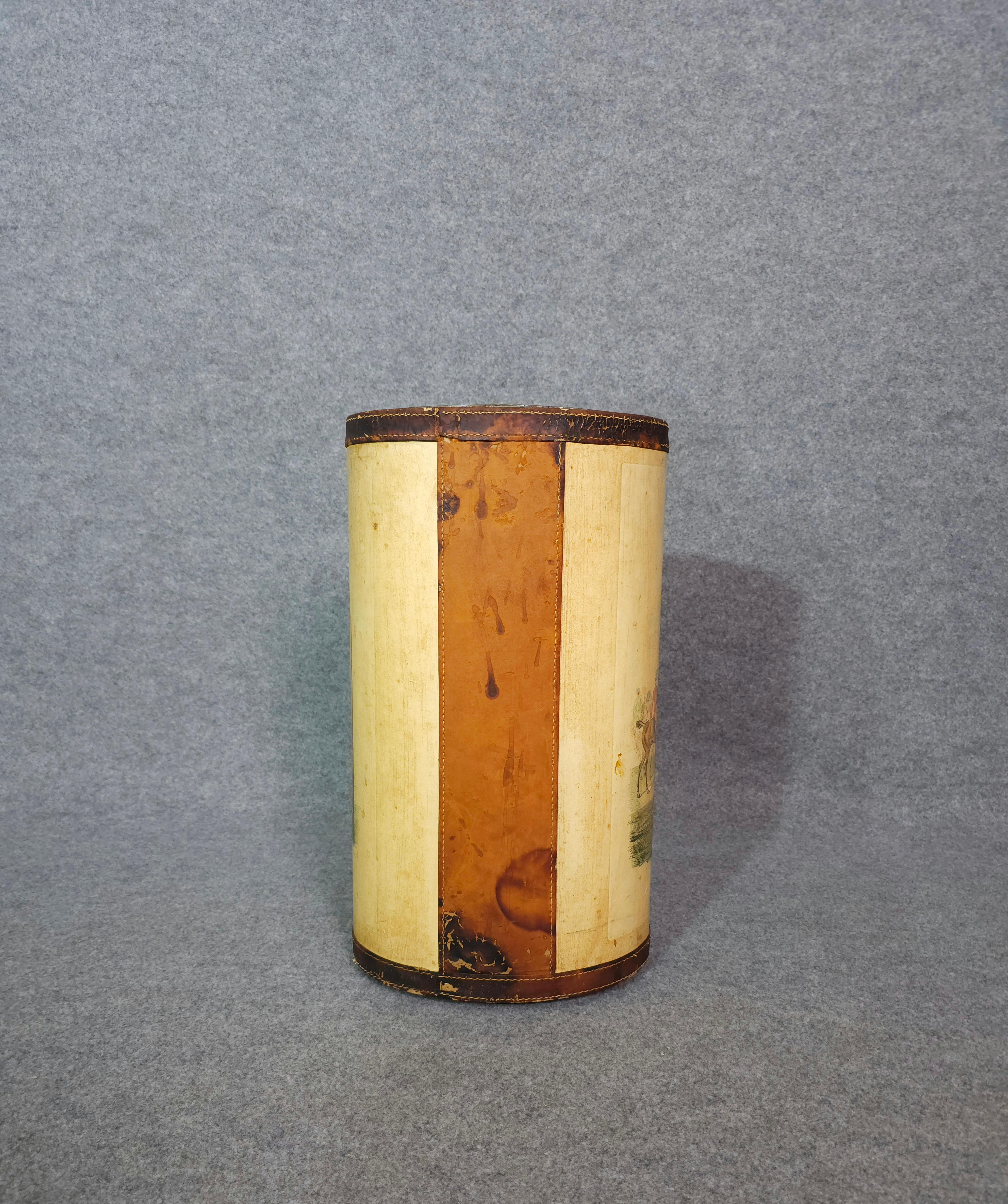 Mid-century Italian 1950s Metal and Leather Umbrella Stand or Walking Stick 1