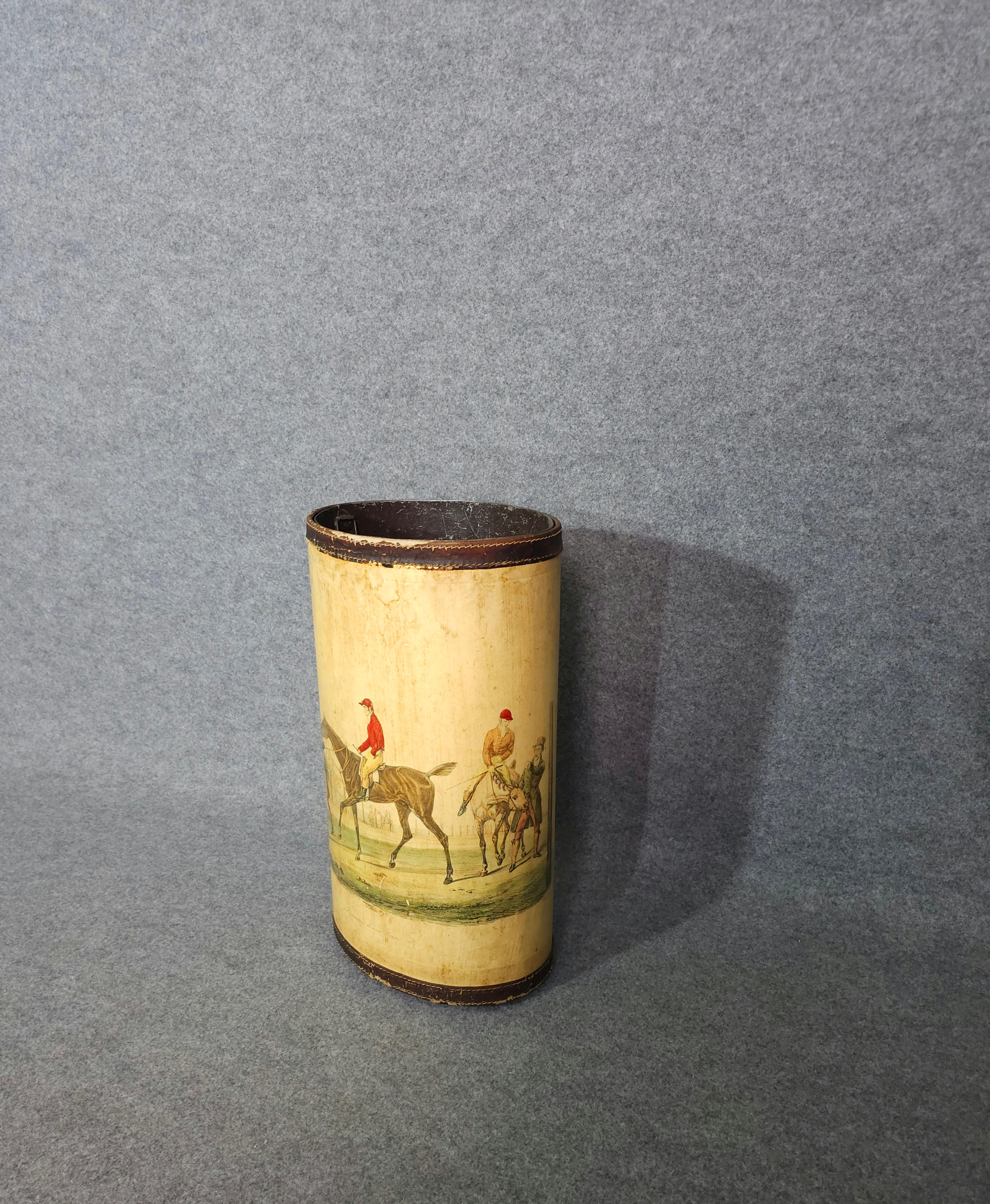 Mid-century Italian 1950s Metal and Leather Umbrella Stand or Walking Stick 3
