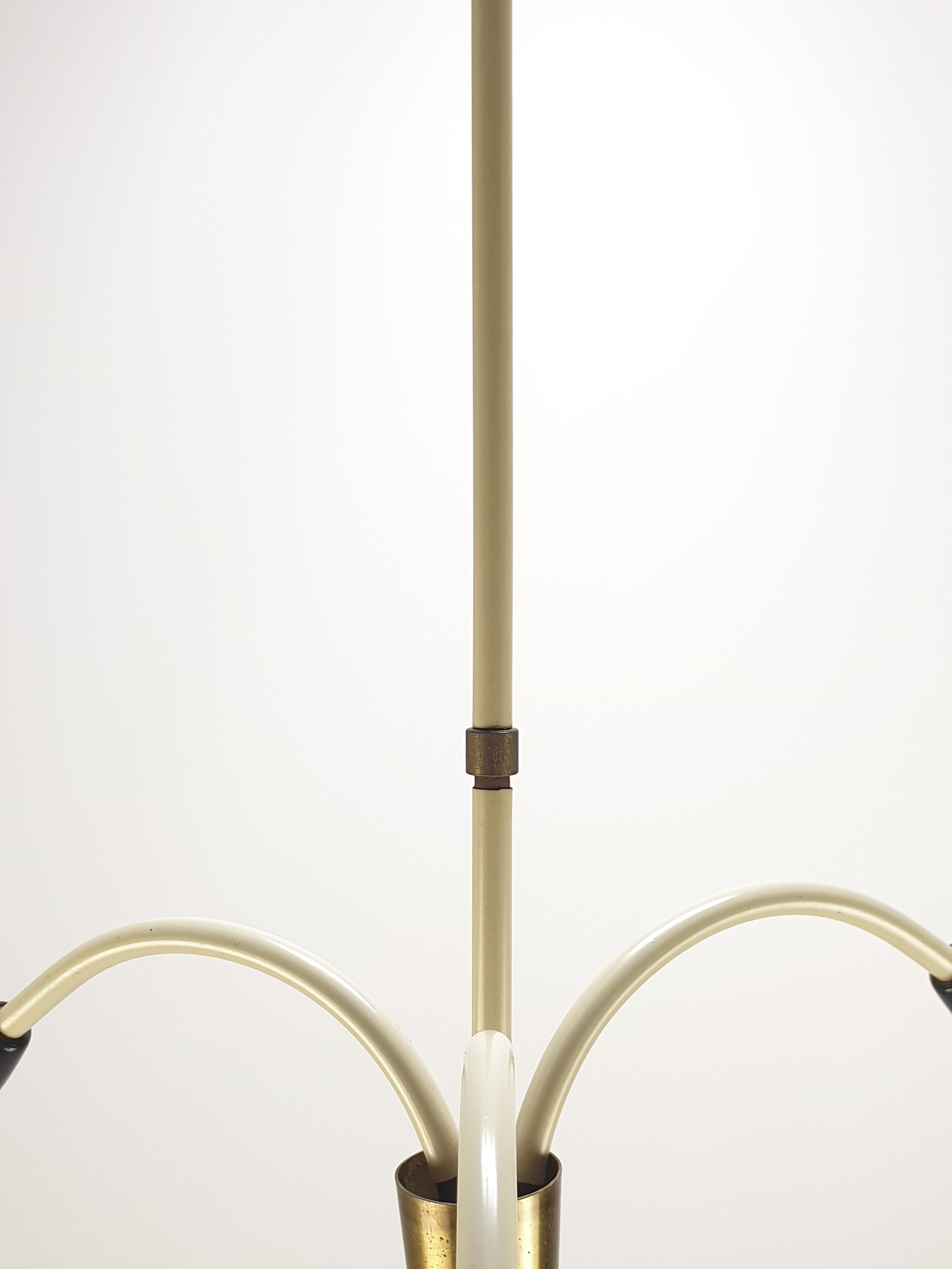 Mid Century Italian 3 Armed Chandelier with Brass, 1960s For Sale 6