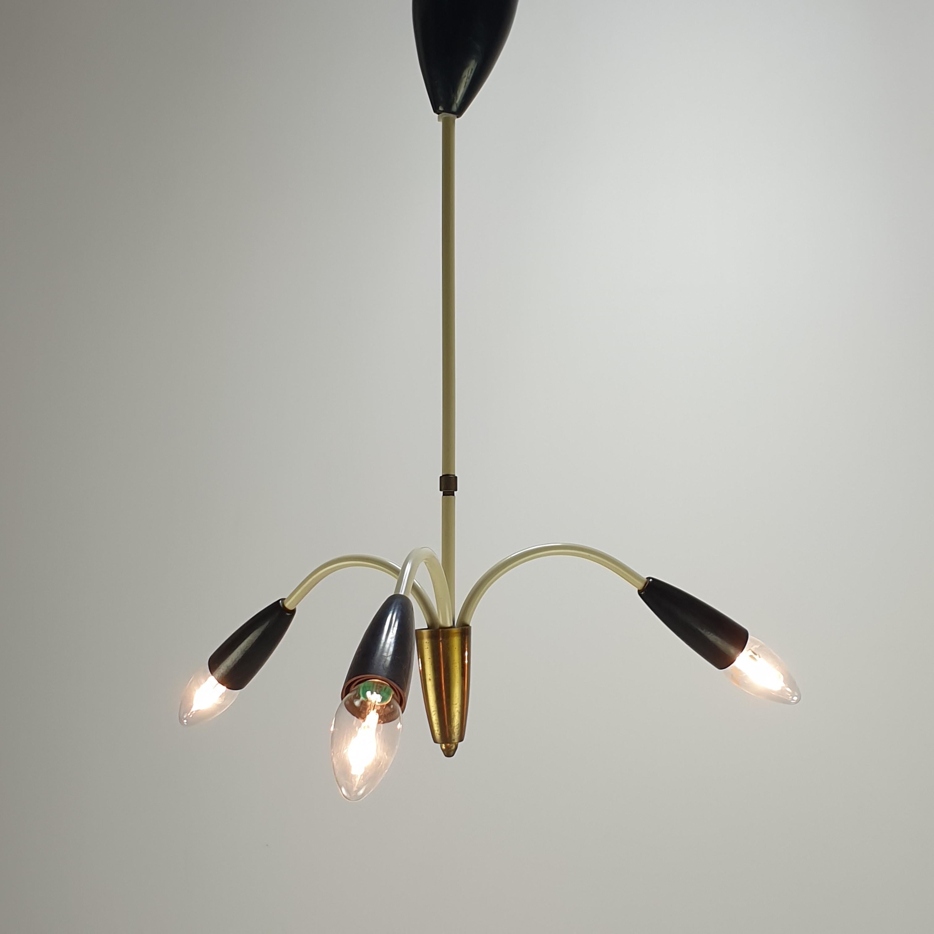 Mid-Century Modern Mid Century Italian 3 Armed Chandelier with Brass, 1960s For Sale