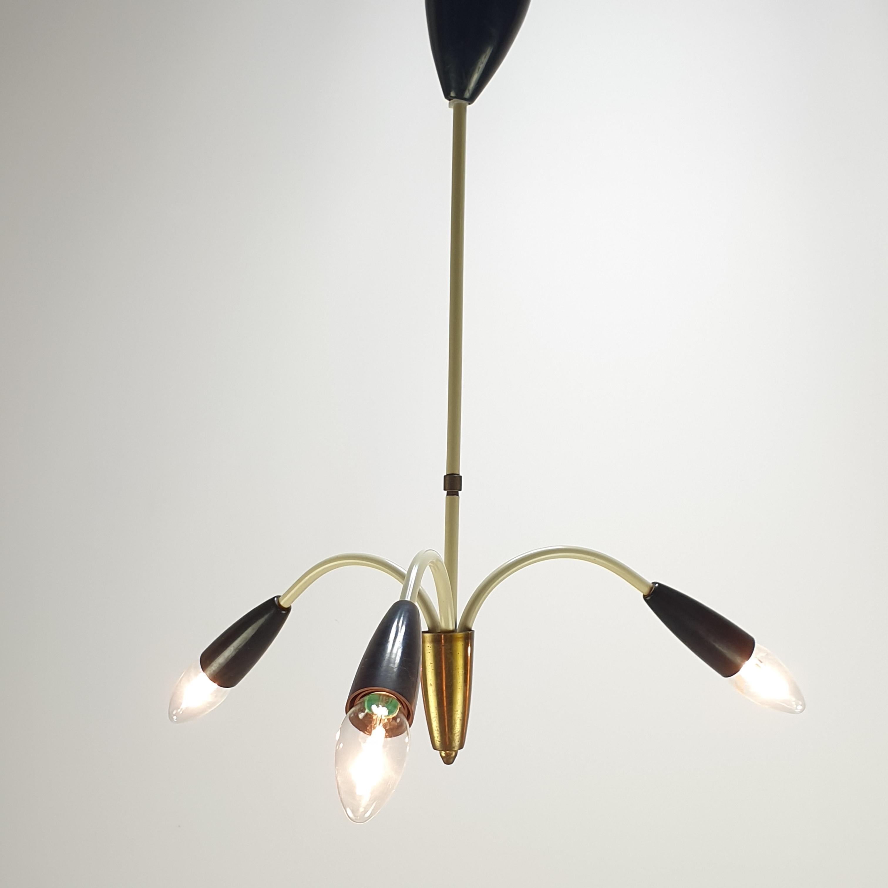 Mid Century Italian 3 Armed Chandelier with Brass, 1960s In Good Condition For Sale In Oud Beijerland, NL