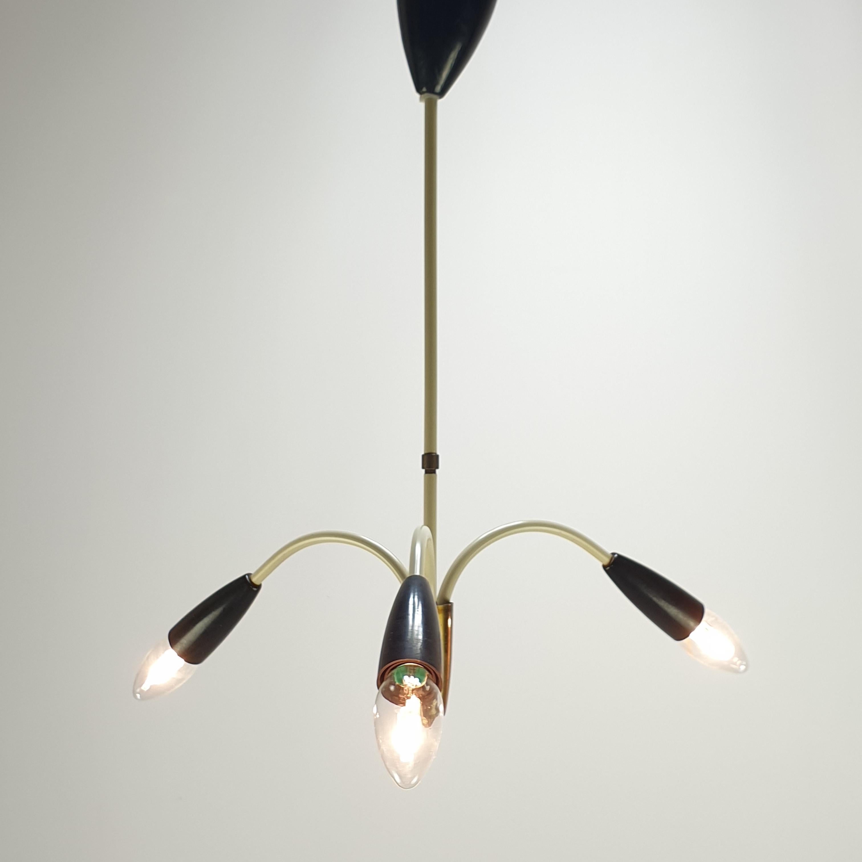 Mid-20th Century Mid Century Italian 3 Armed Chandelier with Brass, 1960s For Sale