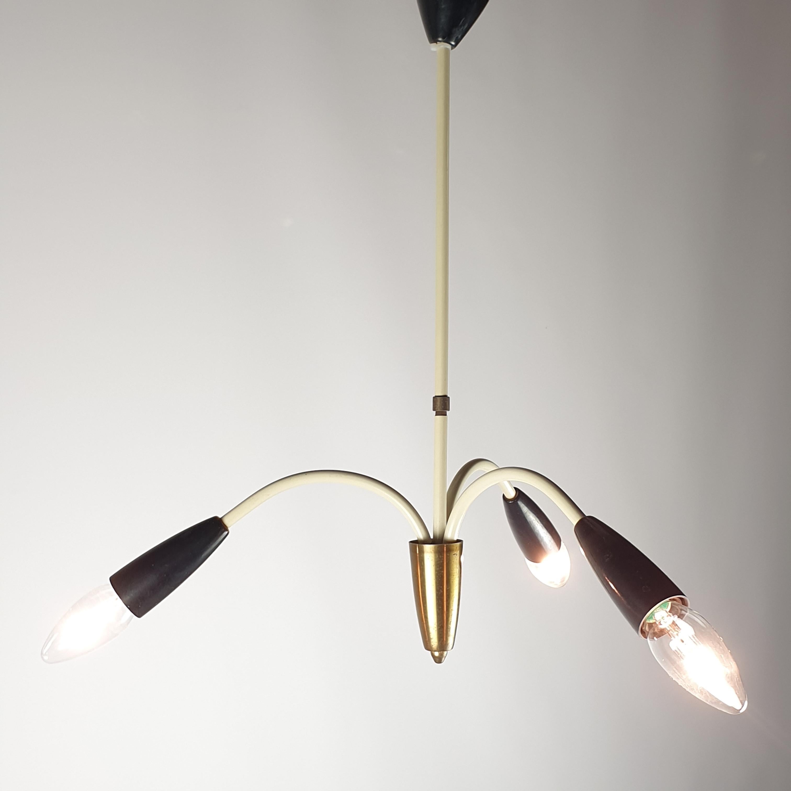 Metal Mid Century Italian 3 Armed Chandelier with Brass, 1960s For Sale