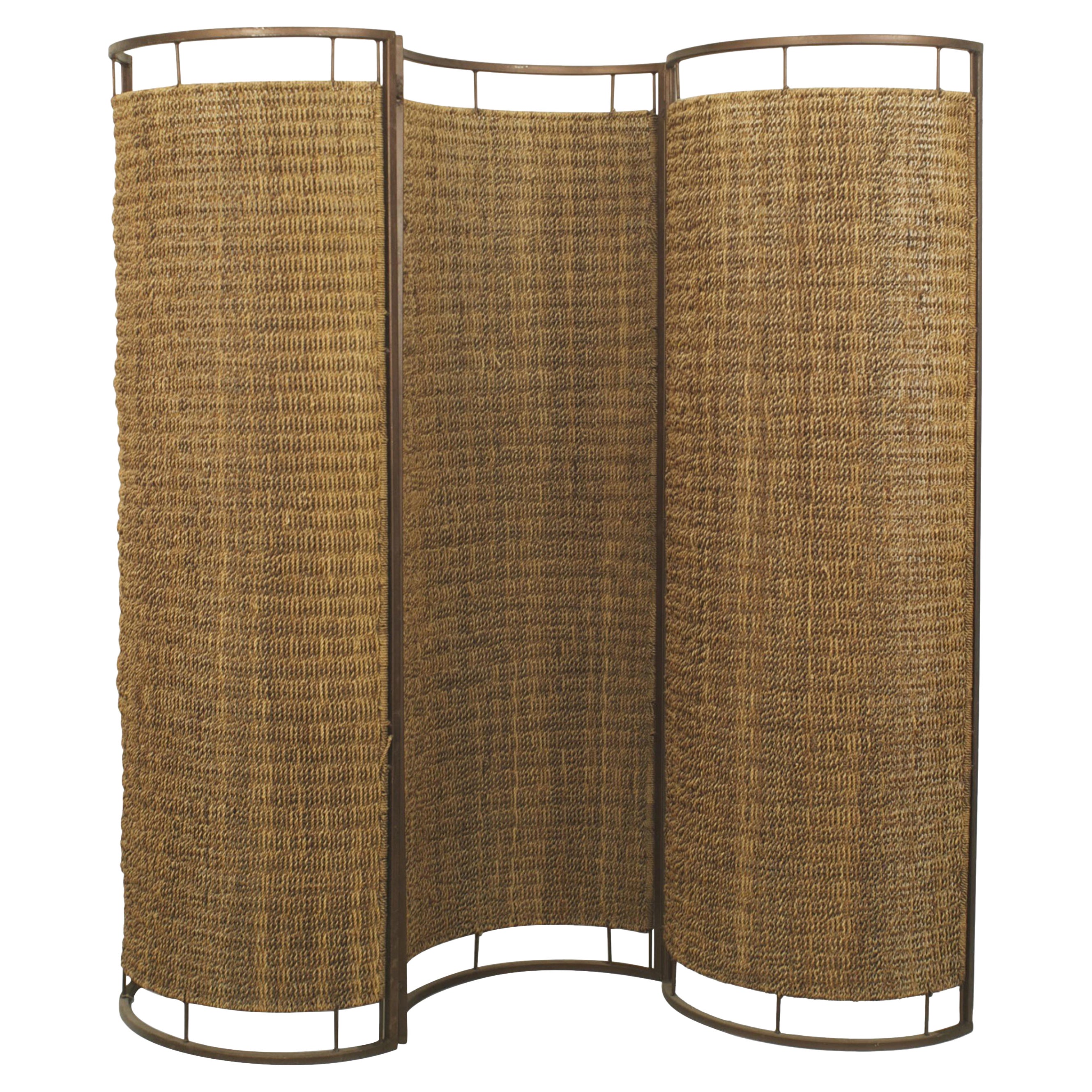 Mid-Century Italian 3-Curve Woven Screen with Metal Frame