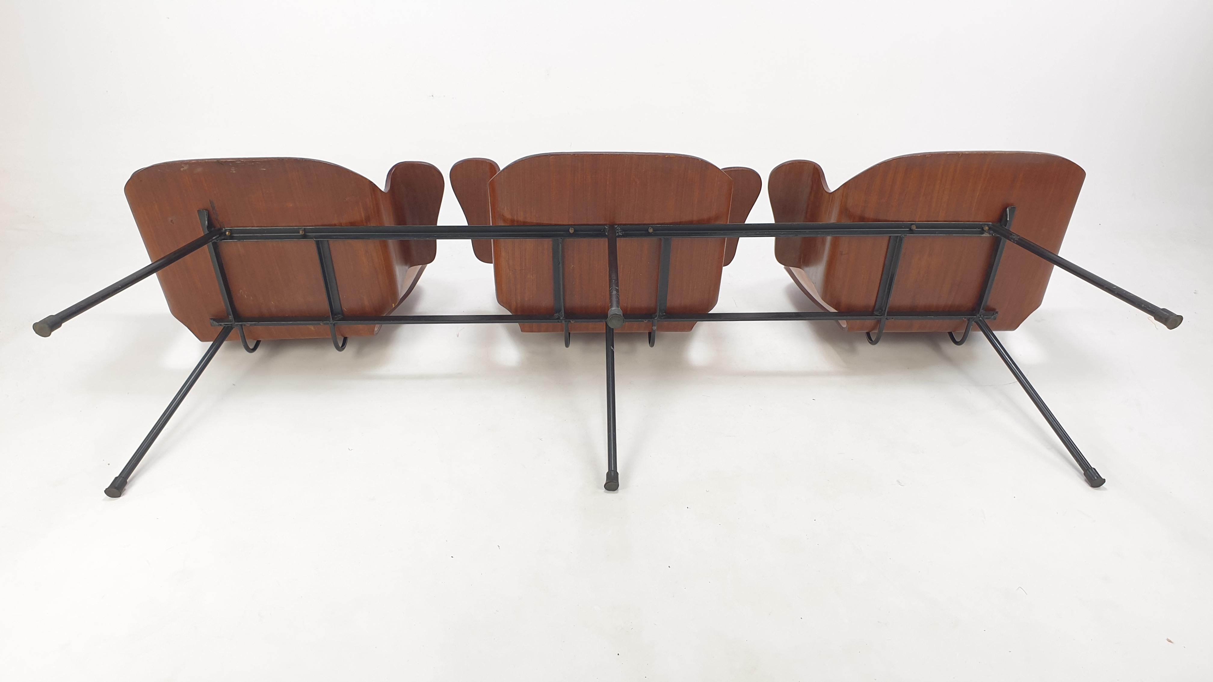 Italienische 3-Sitzbank aus der Mitte des Jahrhunderts von Carlo Ratti, 1950er Jahre im Angebot 14